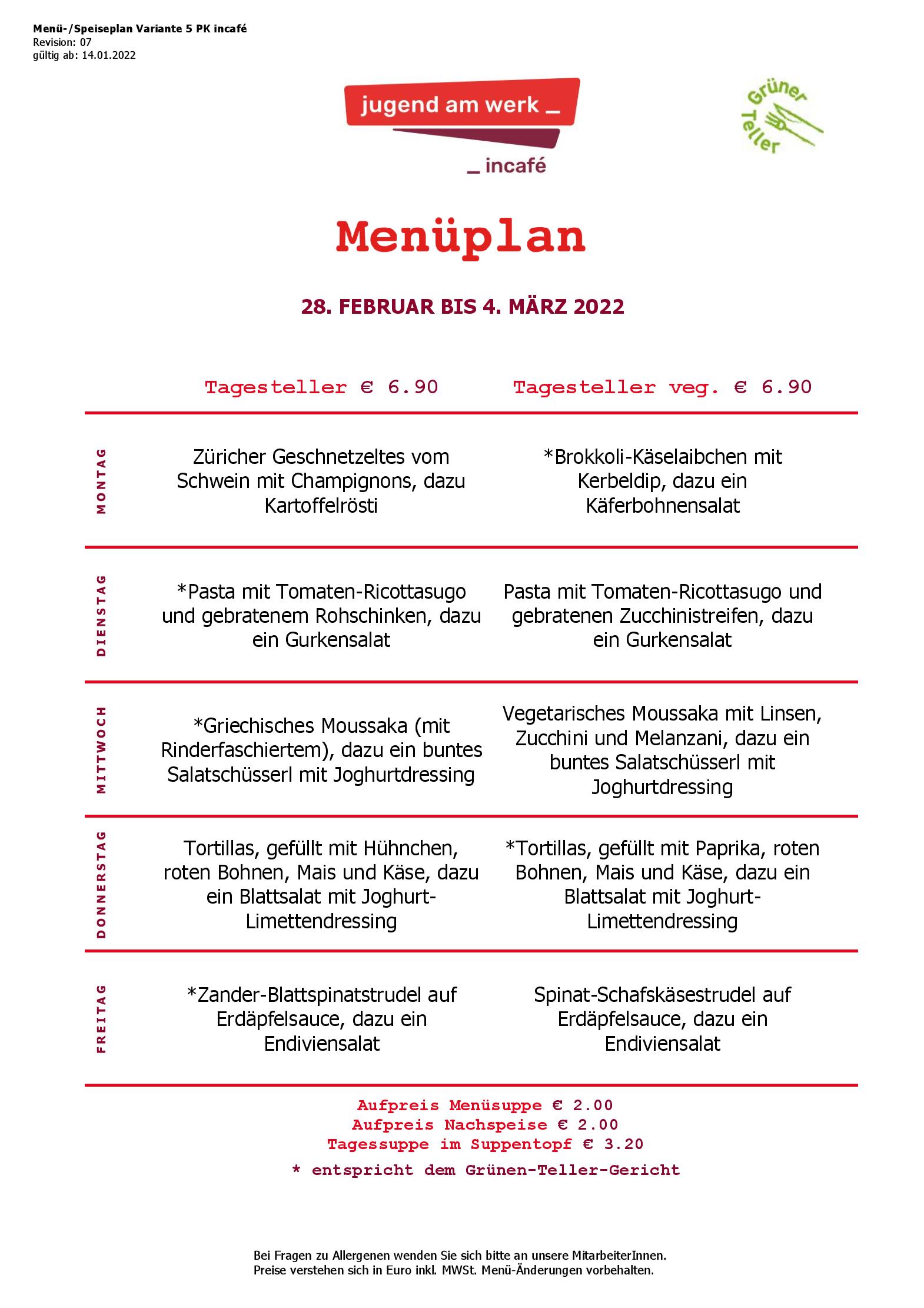 Speisekarte incafé in Graz, Seite 140