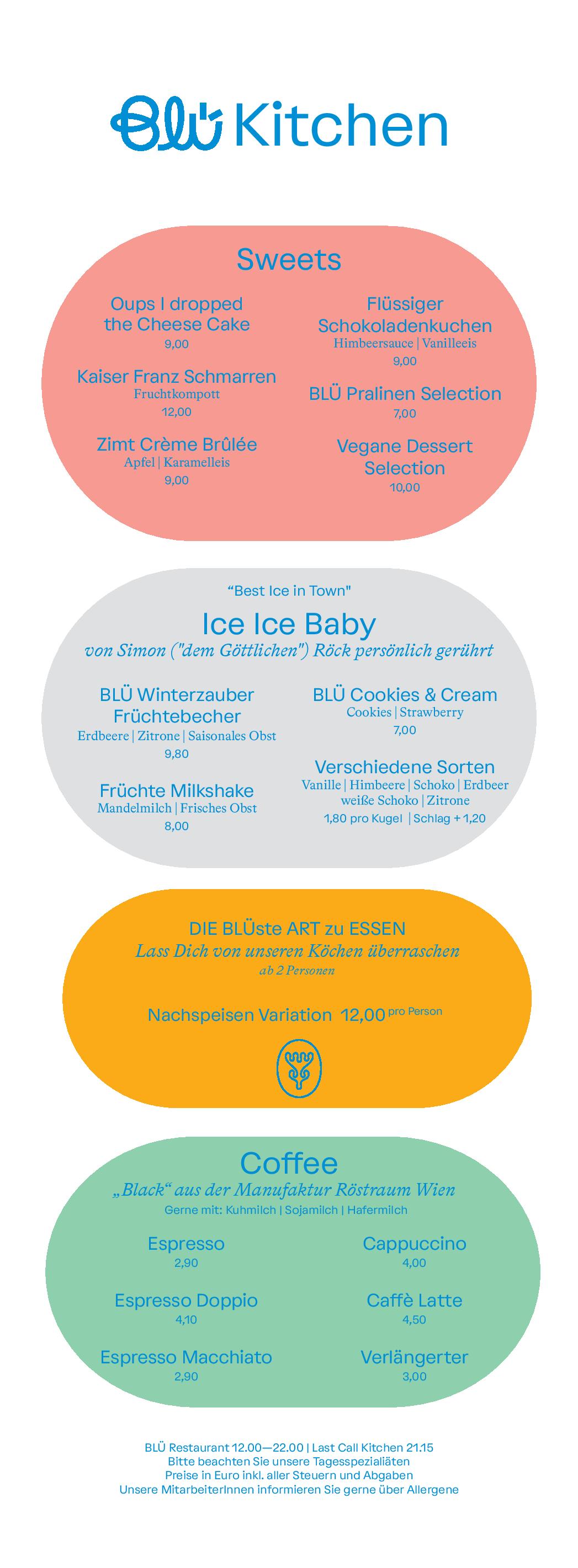 Speisekarte BLÜ Restaurant in Bad Hofgastein, Seite 2