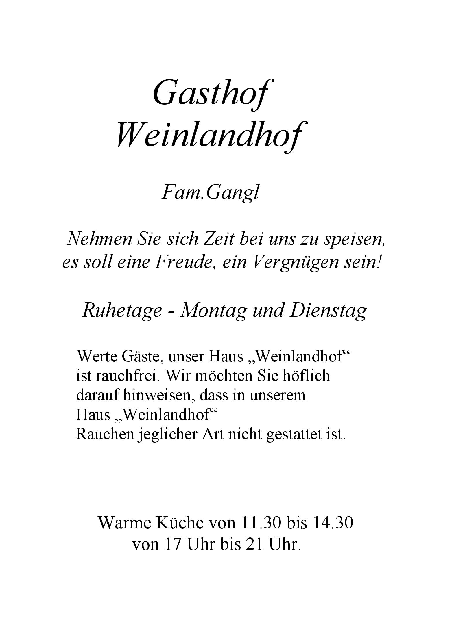 Speisekarte Gasthof Weinlandhof in Klöch, Seite 1