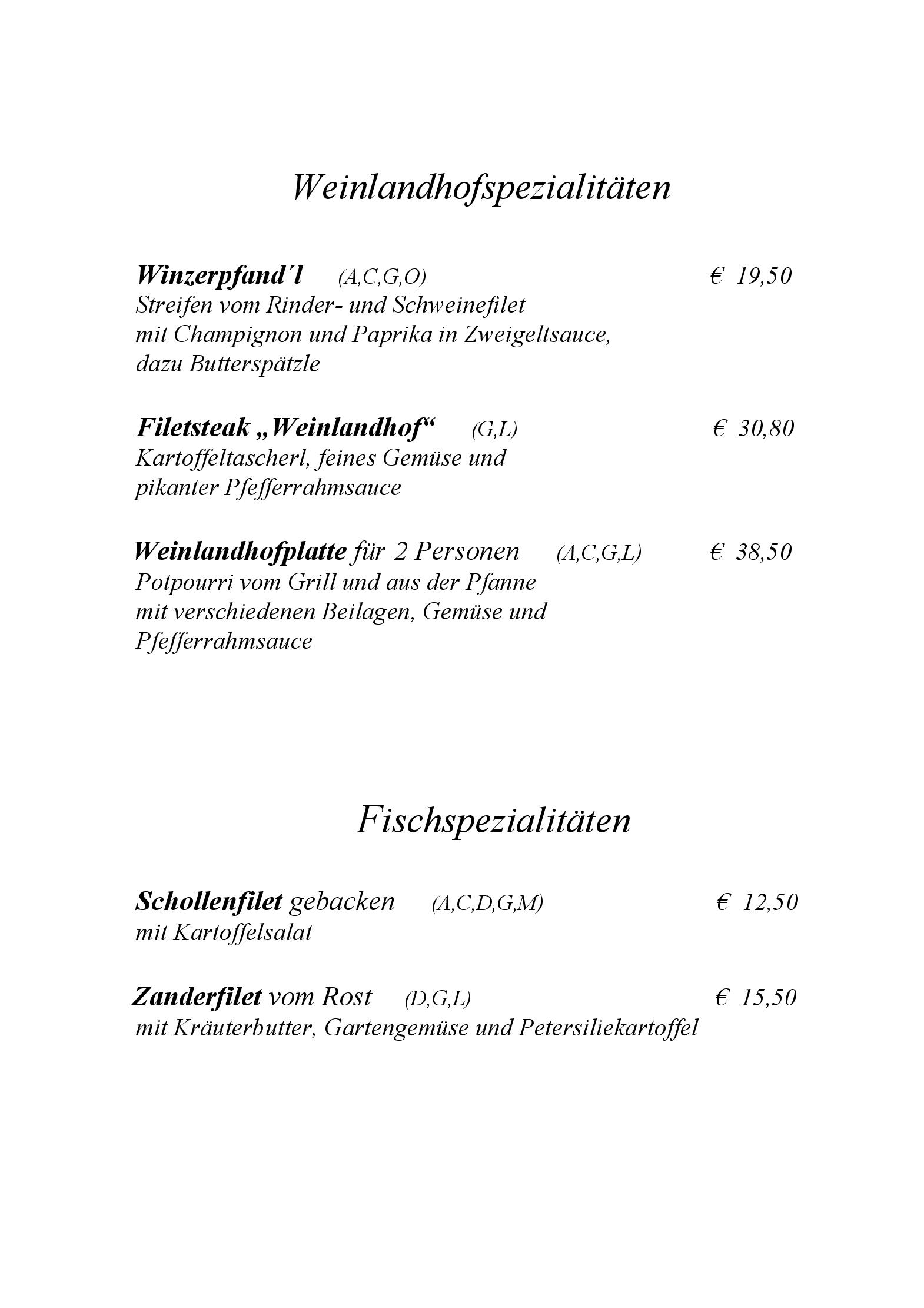 Speisekarte Gasthof Weinlandhof in Klöch, Seite 3