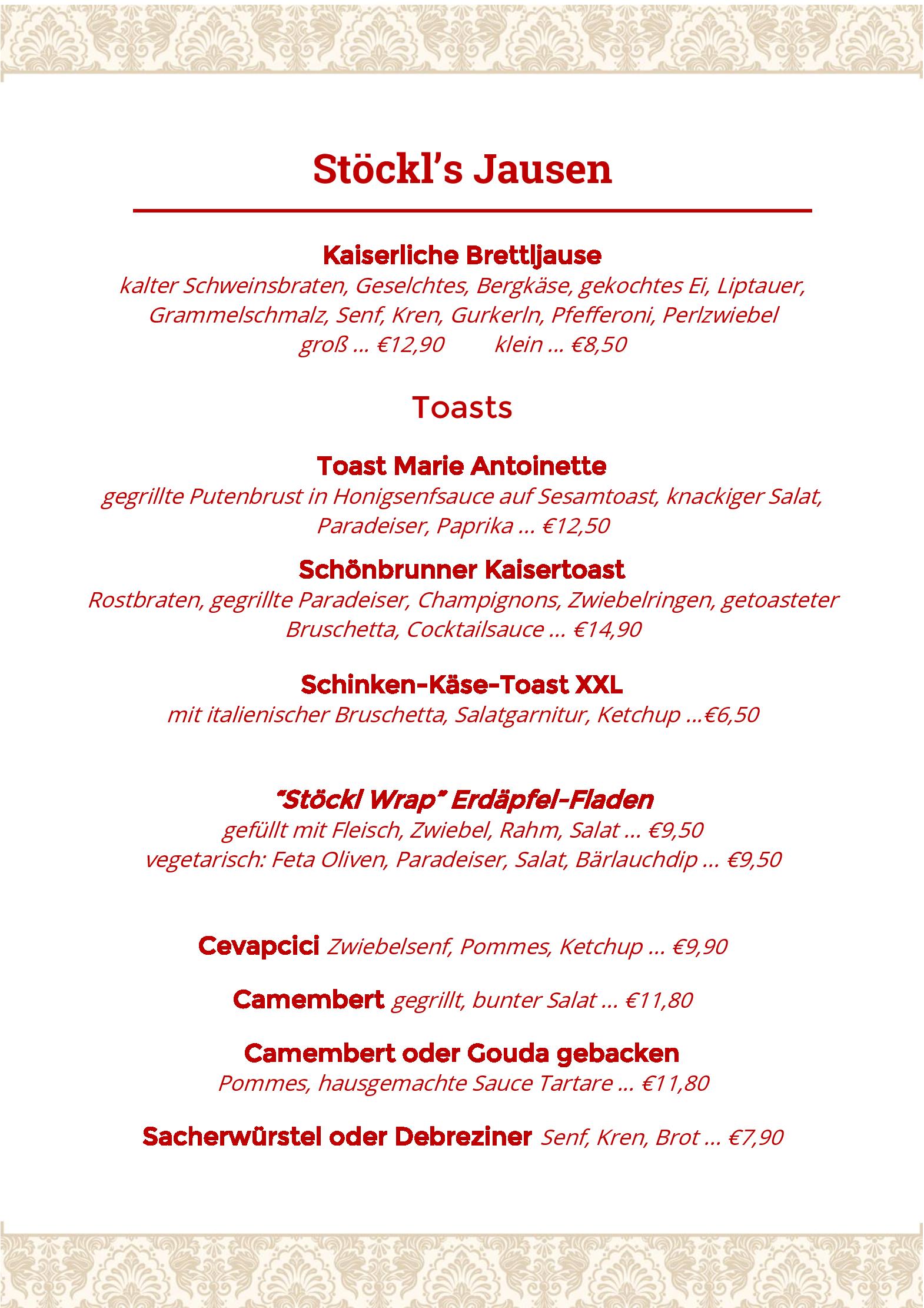 Speisekarte Restaurant Schönbrunner Stöckl in Wien, Seite 10
