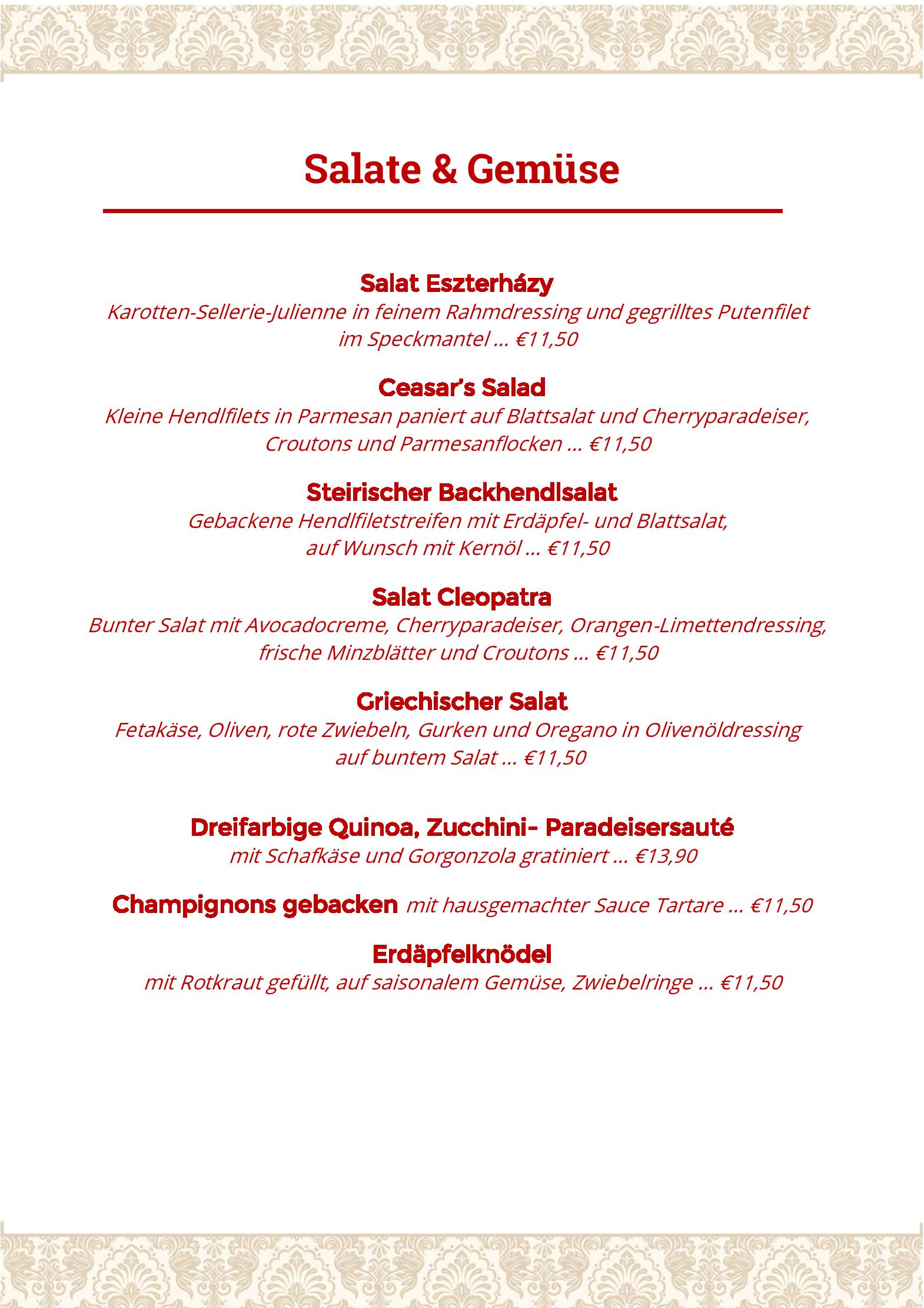 Speisekarte Restaurant Schönbrunner Stöckl in Wien, Seite 9