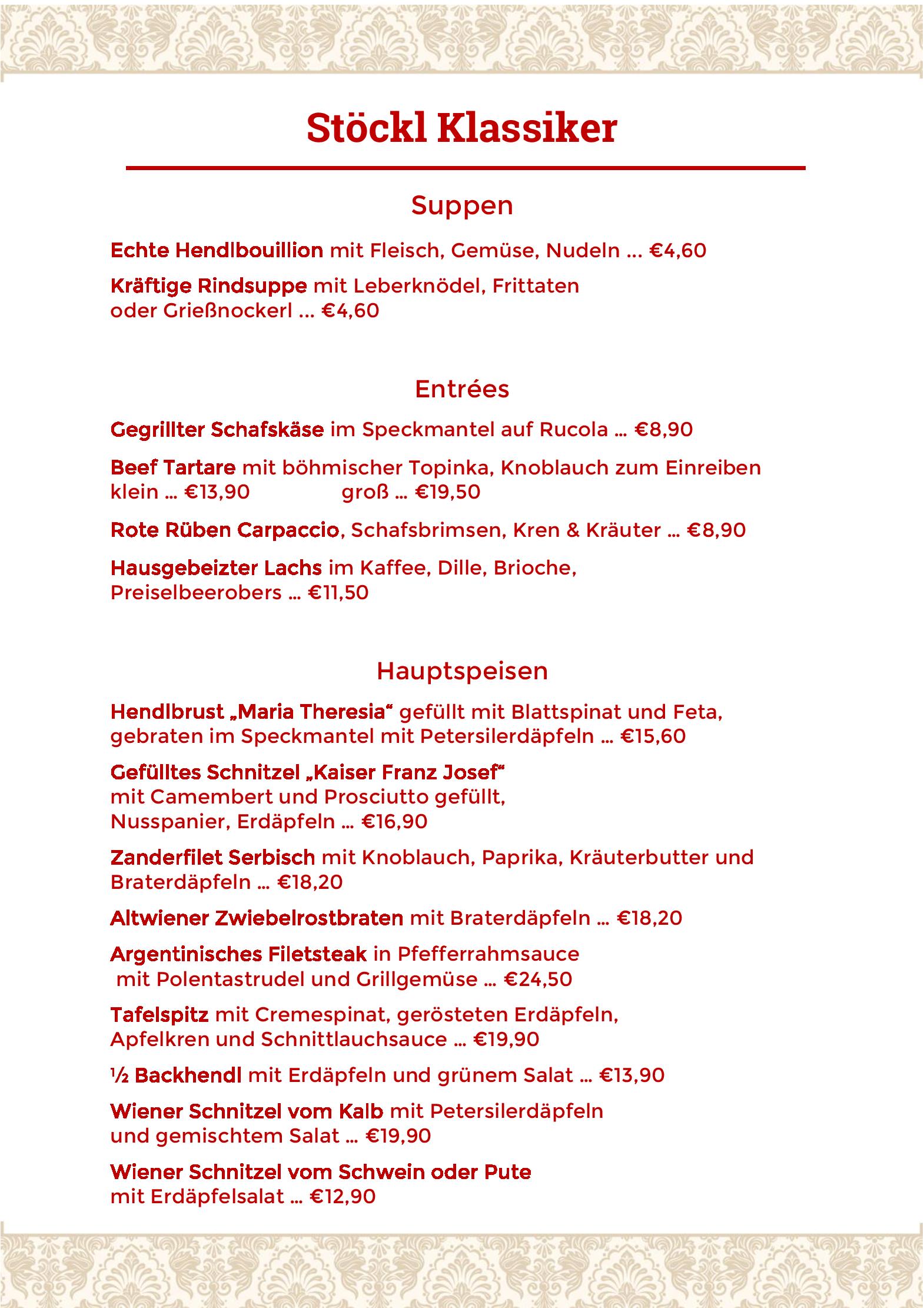 Speisekarte Restaurant Schönbrunner Stöckl in Wien, Seite 6