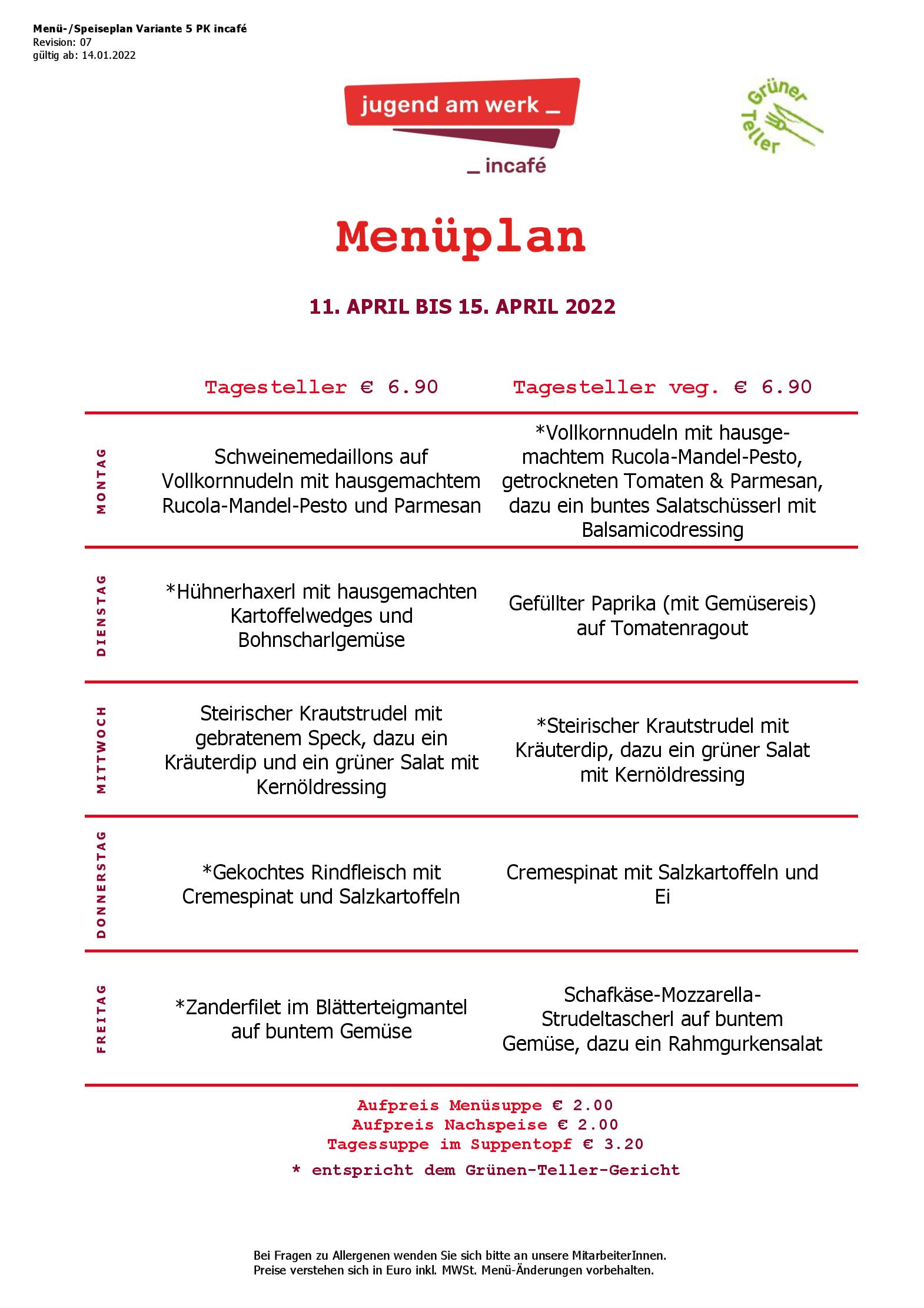 Speisekarte incafé in Graz, Seite 158