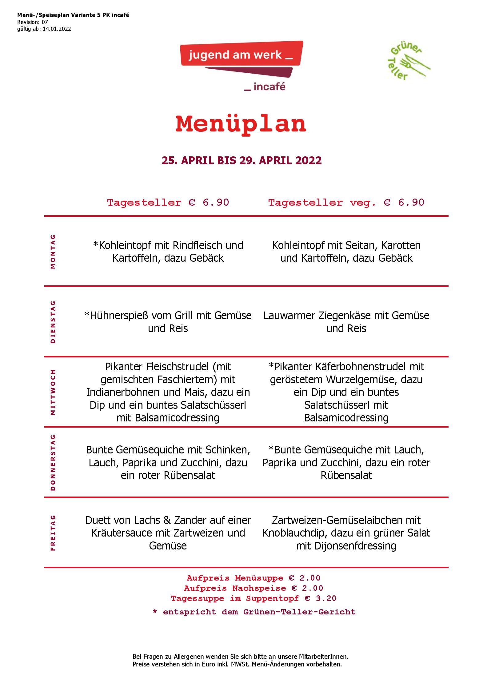 Speisekarte incafé in Graz, Seite 143