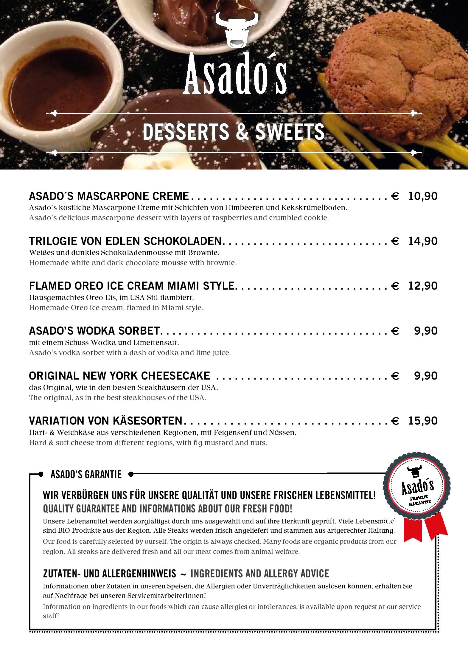 Speisekarte Asado s Steakhouse, Bar & Lounge in Kirchberg, Seite 10