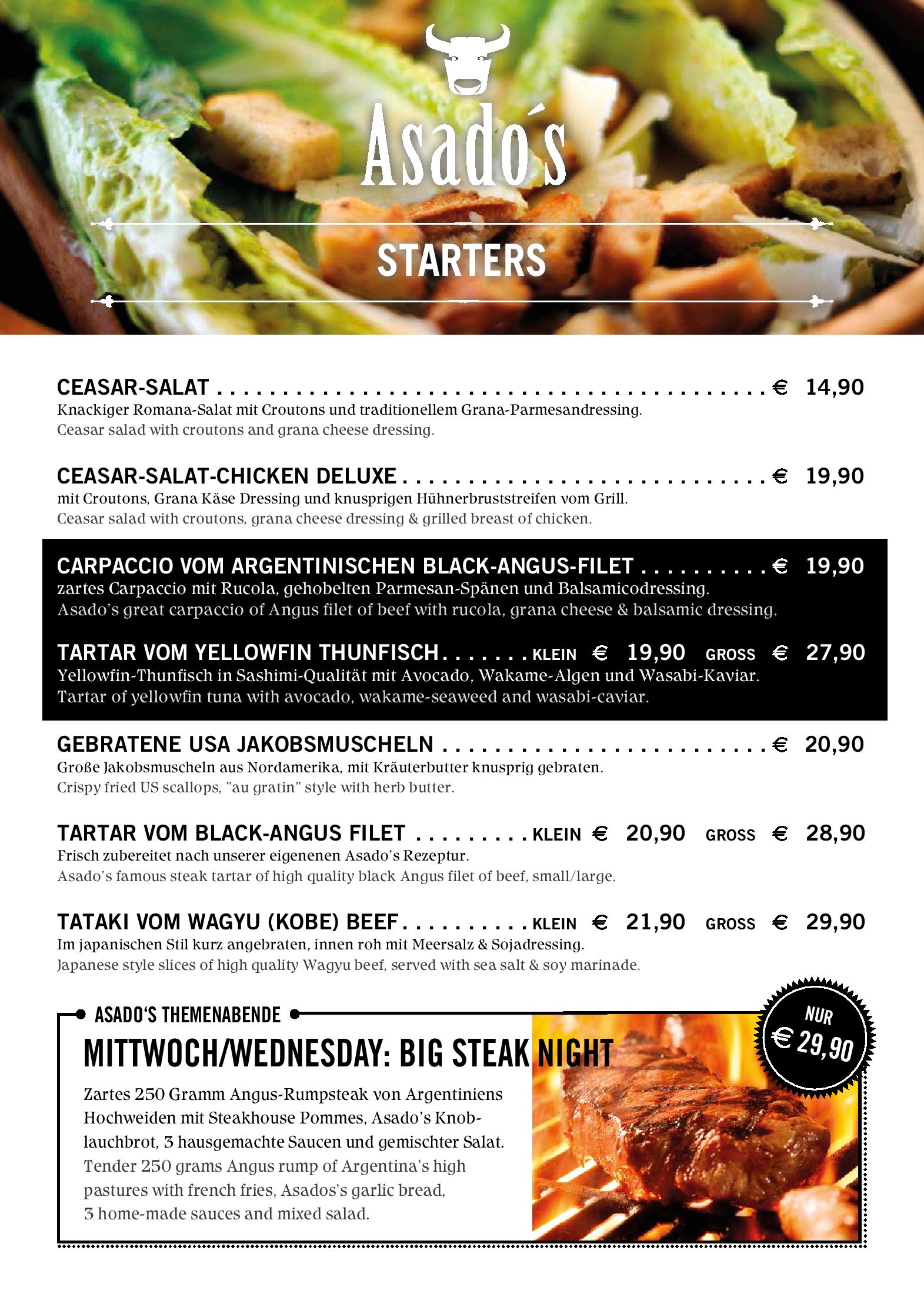 Speisekarte Asado s Steakhouse, Bar & Lounge in Kirchberg, Seite 7