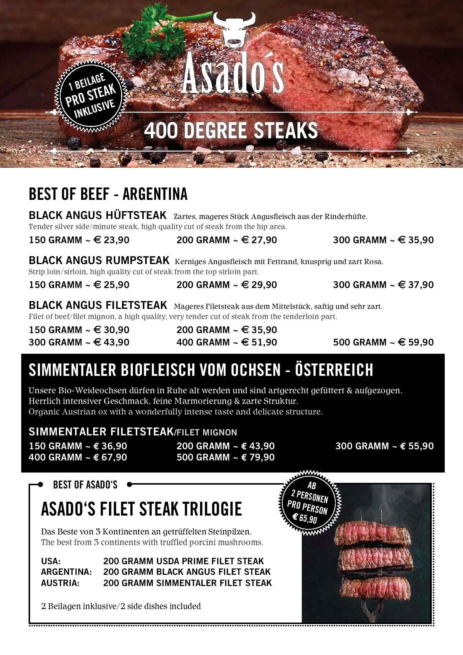Speisekarte Asado s Steakhouse, Bar & Lounge in Kirchberg, Seite 5