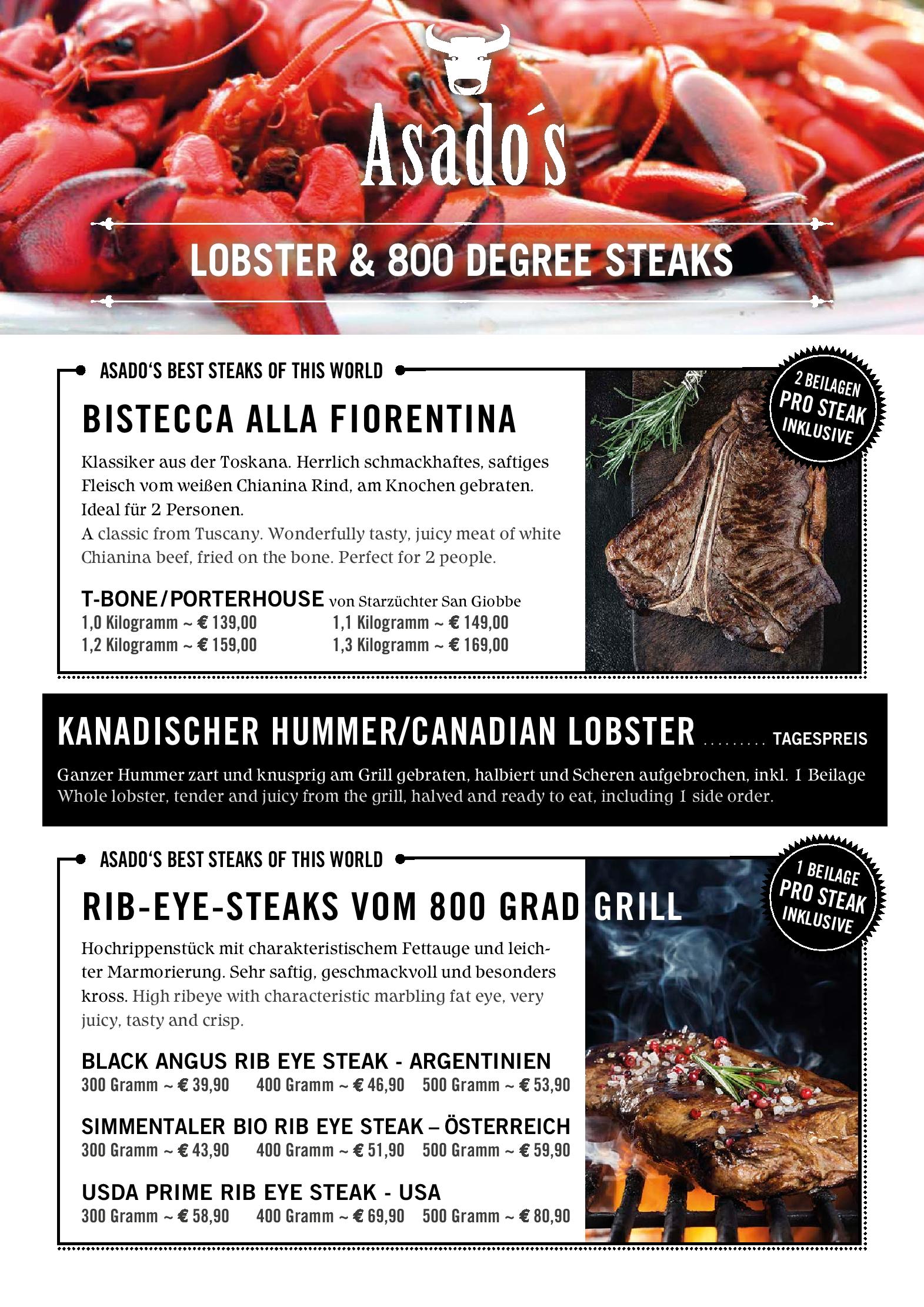 Speisekarte Asado s Steakhouse, Bar & Lounge in Kirchberg, Seite 3
