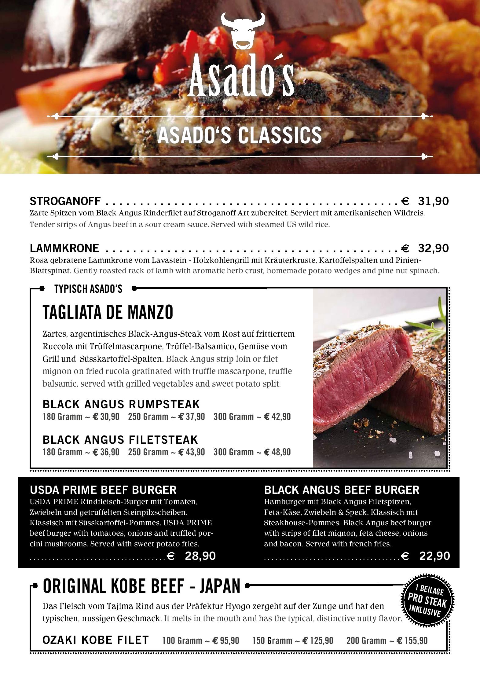 Speisekarte Asado s Steakhouse, Bar & Lounge in Kirchberg, Seite 2