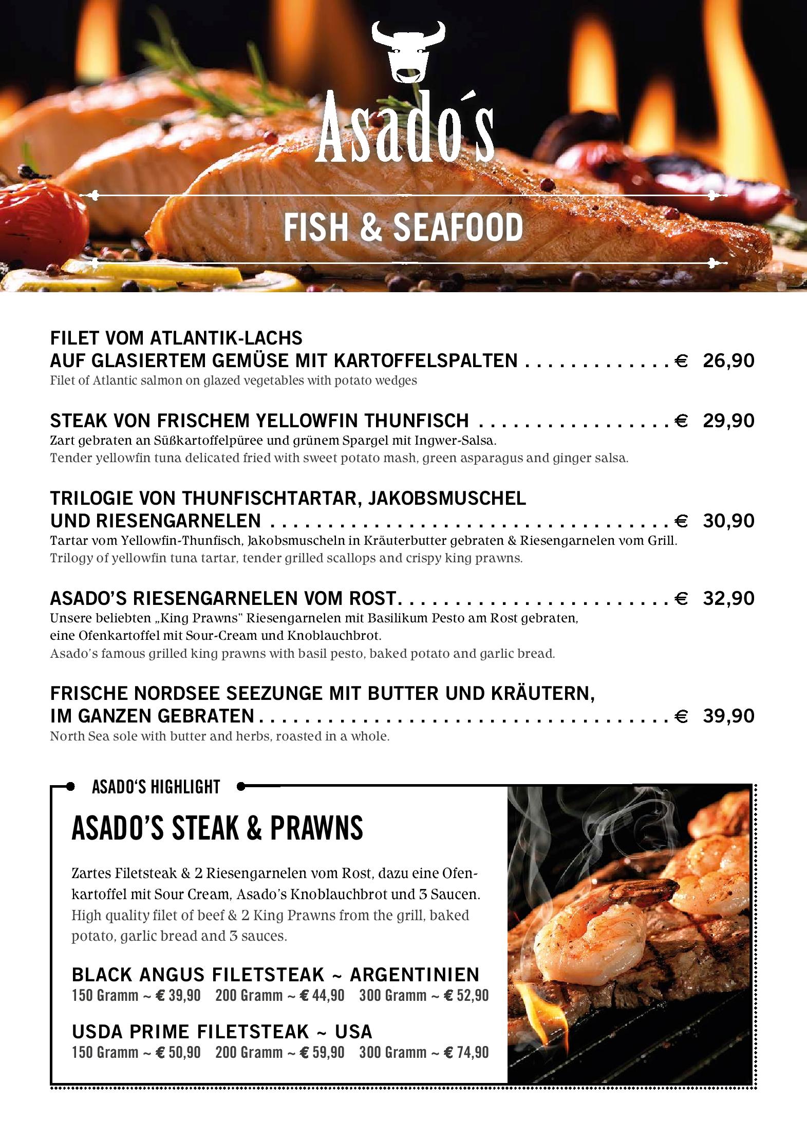 Speisekarte Asado s Steakhouse, Bar & Lounge in Kirchberg, Seite 1