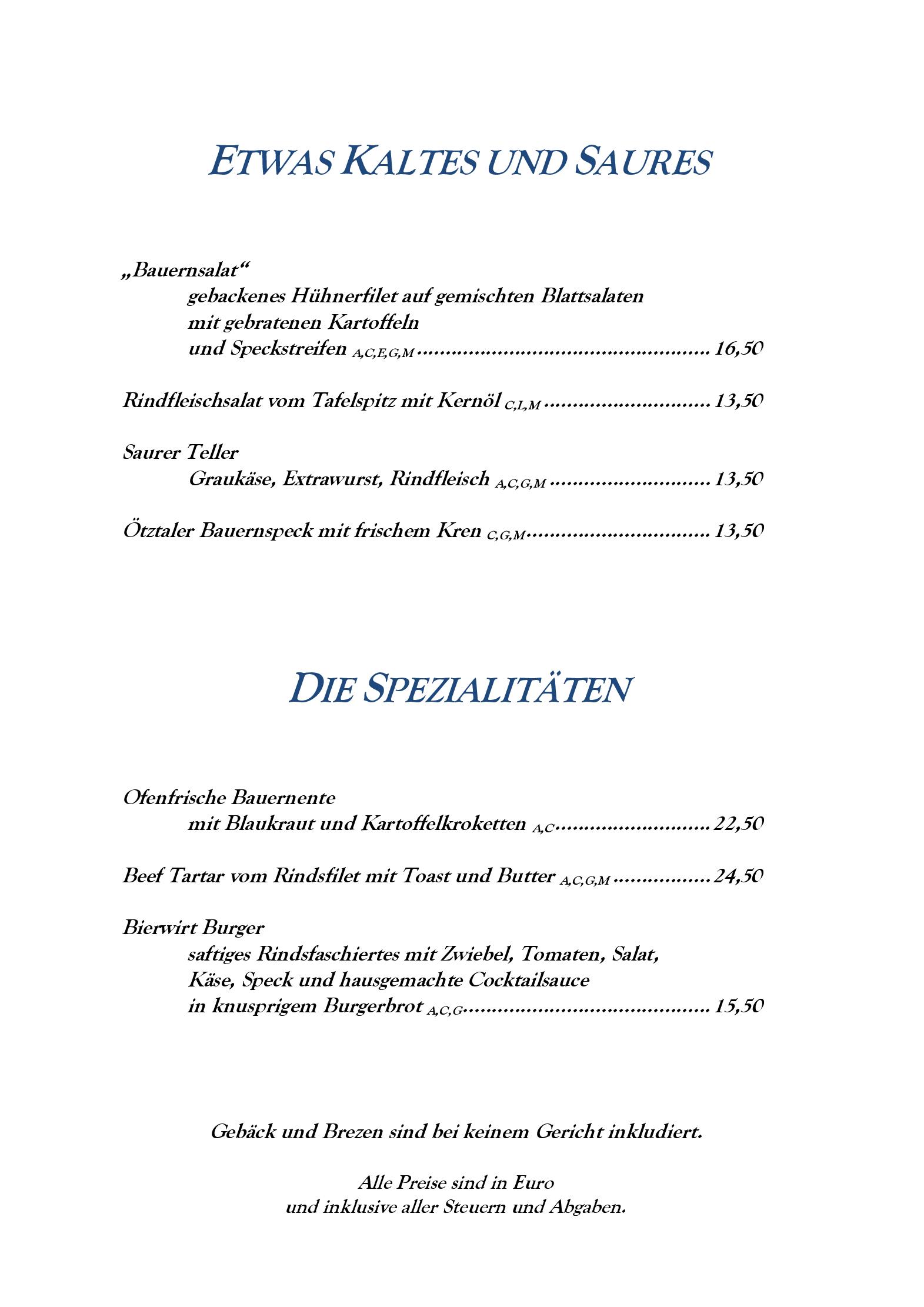 Speisekarte Hotel Bierwirt GmbH in Innsbruck, Seite 3