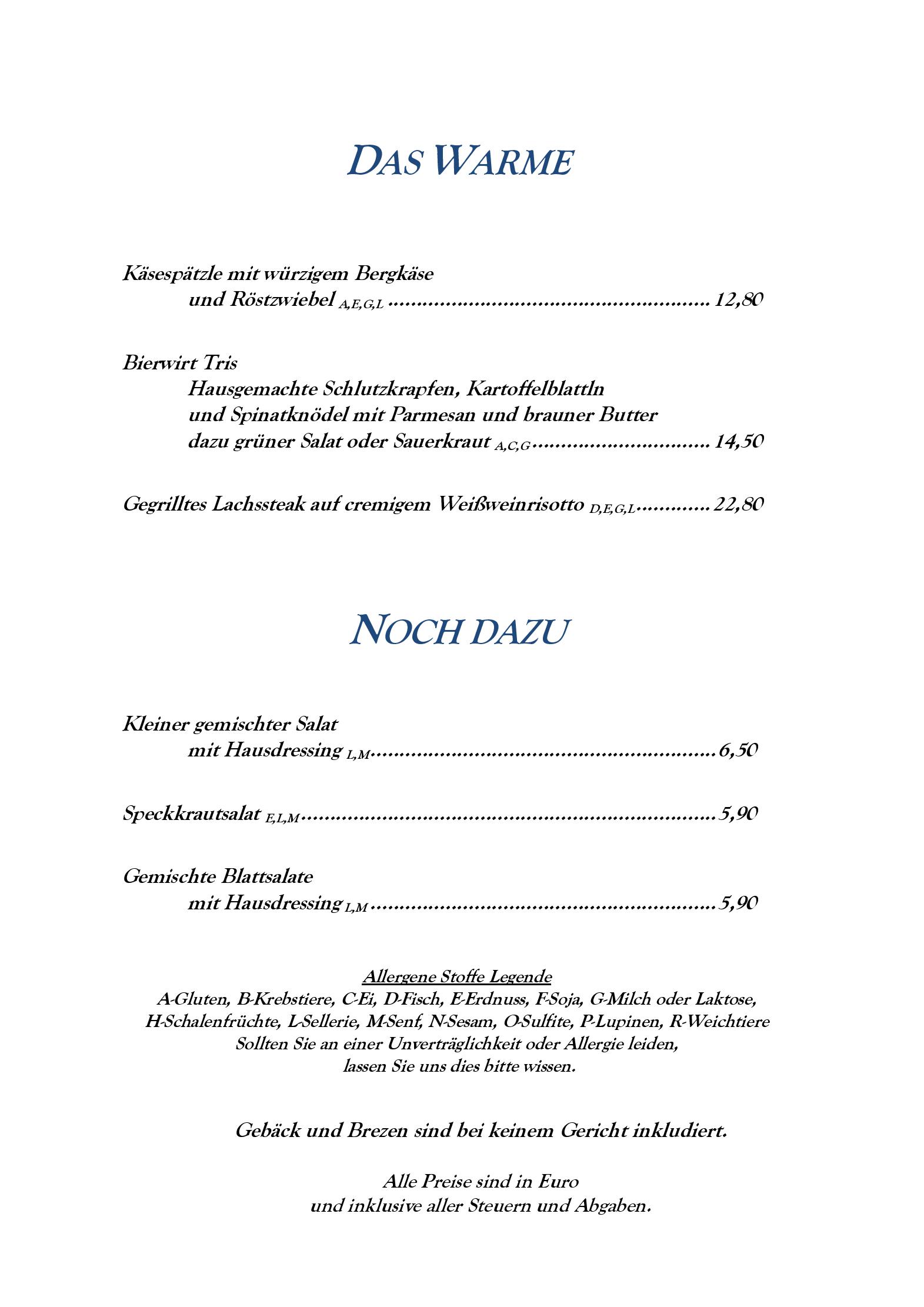 Speisekarte Hotel Bierwirt GmbH in Innsbruck, Seite 1