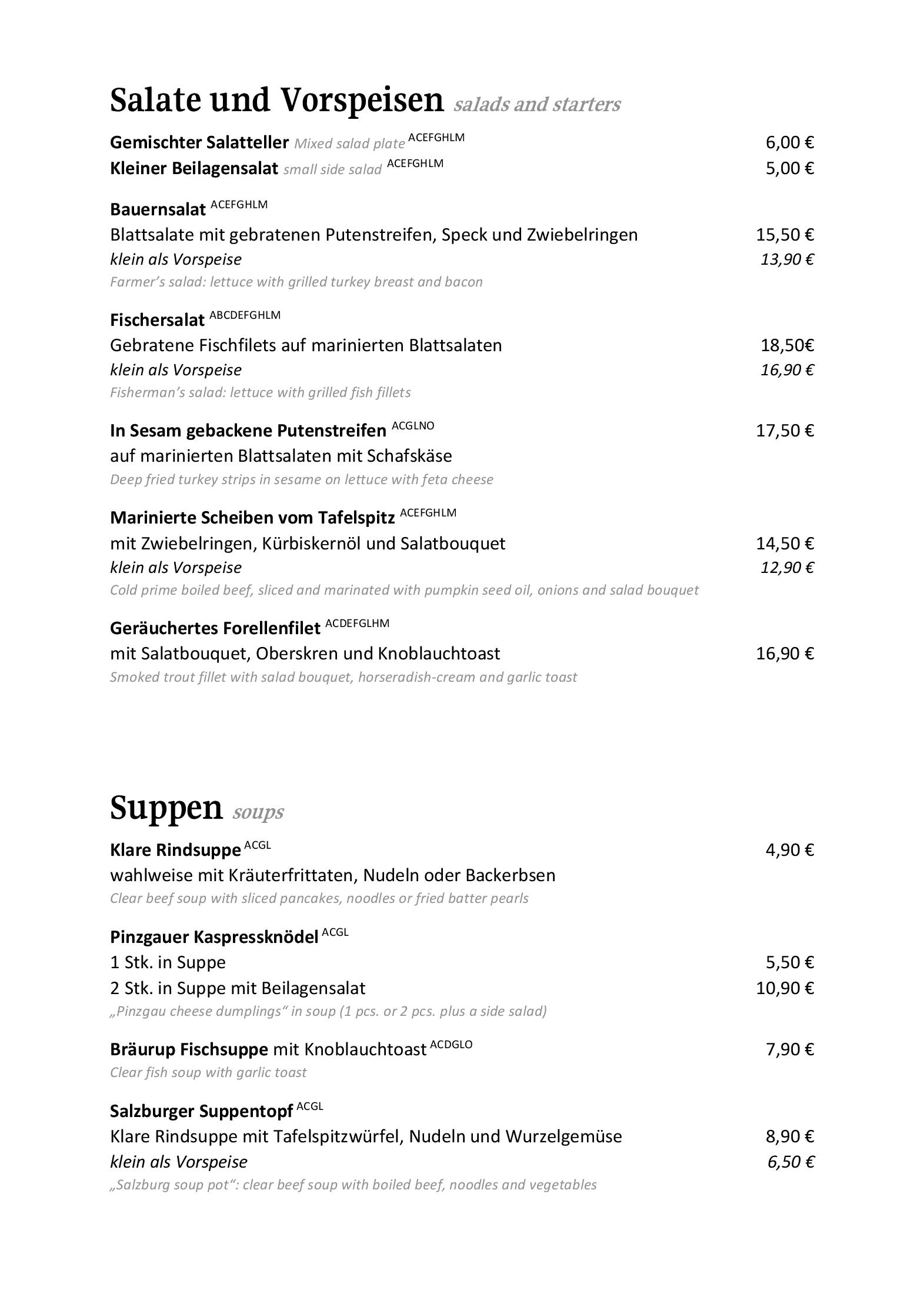 Speisekarte Hotel Restaurant Brauerei BRÄURUP in Mittersill, Seite 1