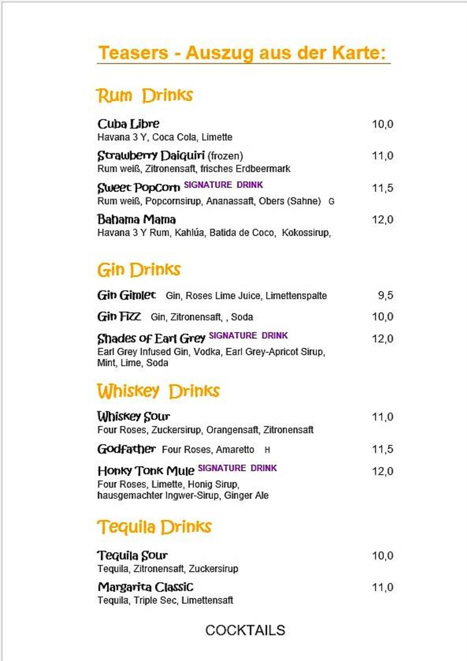 Speisekarte Chill Out Lounge I Cocktail-Bar 1010 Wien in Wien, Seite 6