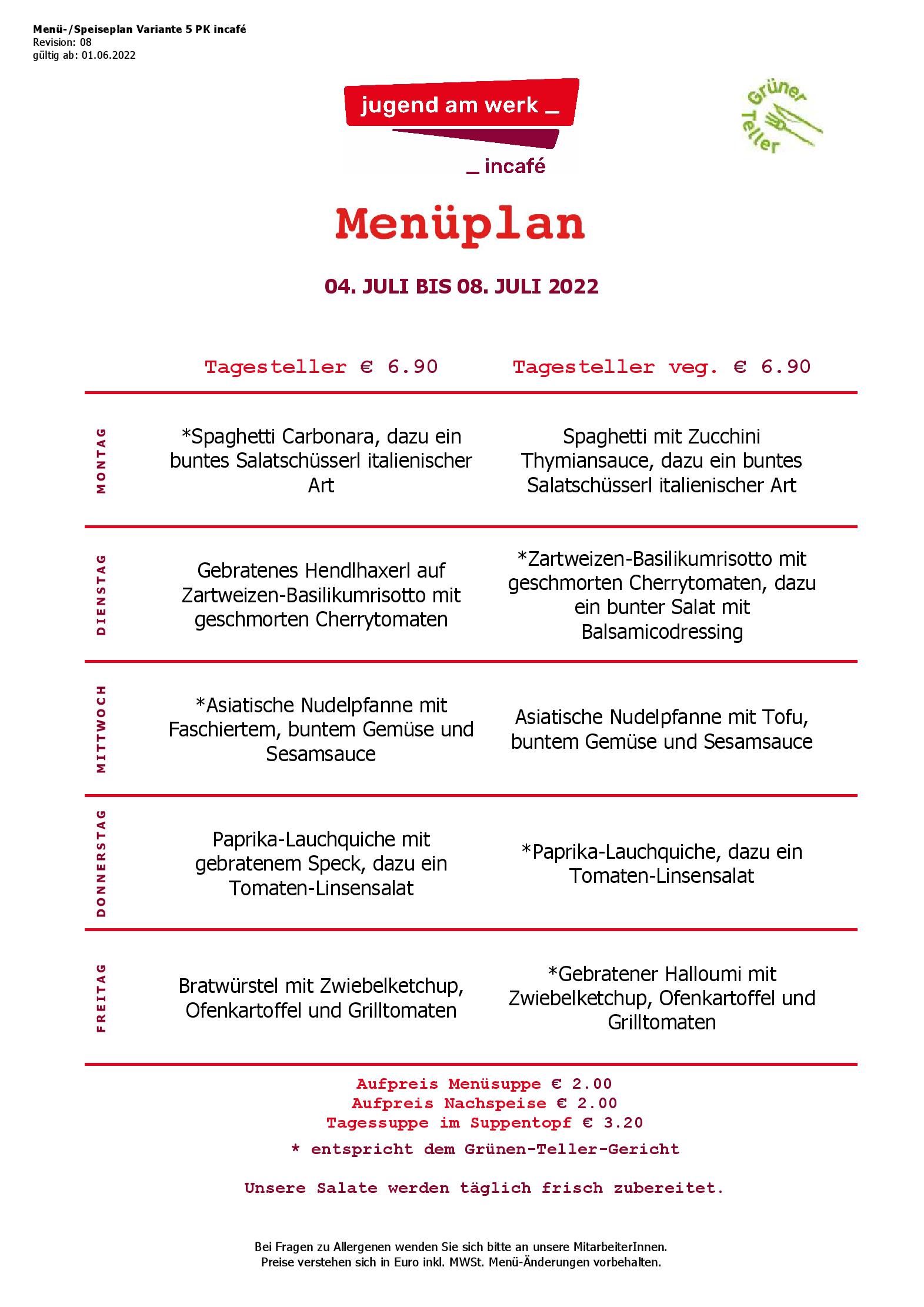 Speisekarte incafé in Graz, Seite 170