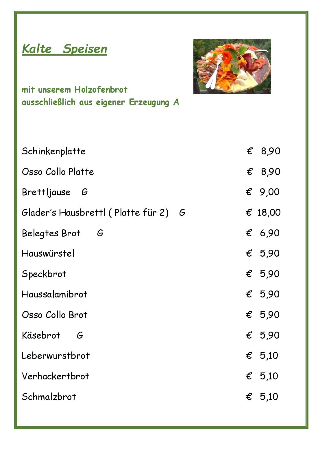 Speisekarte Panoramagasthof Glader in Oberdrauburg, Seite 3