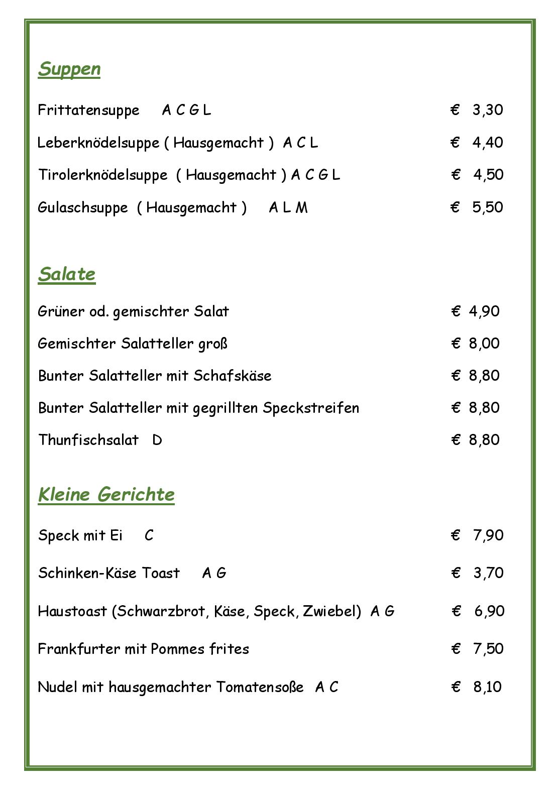 Speisekarte Panoramagasthof Glader in Oberdrauburg, Seite 4