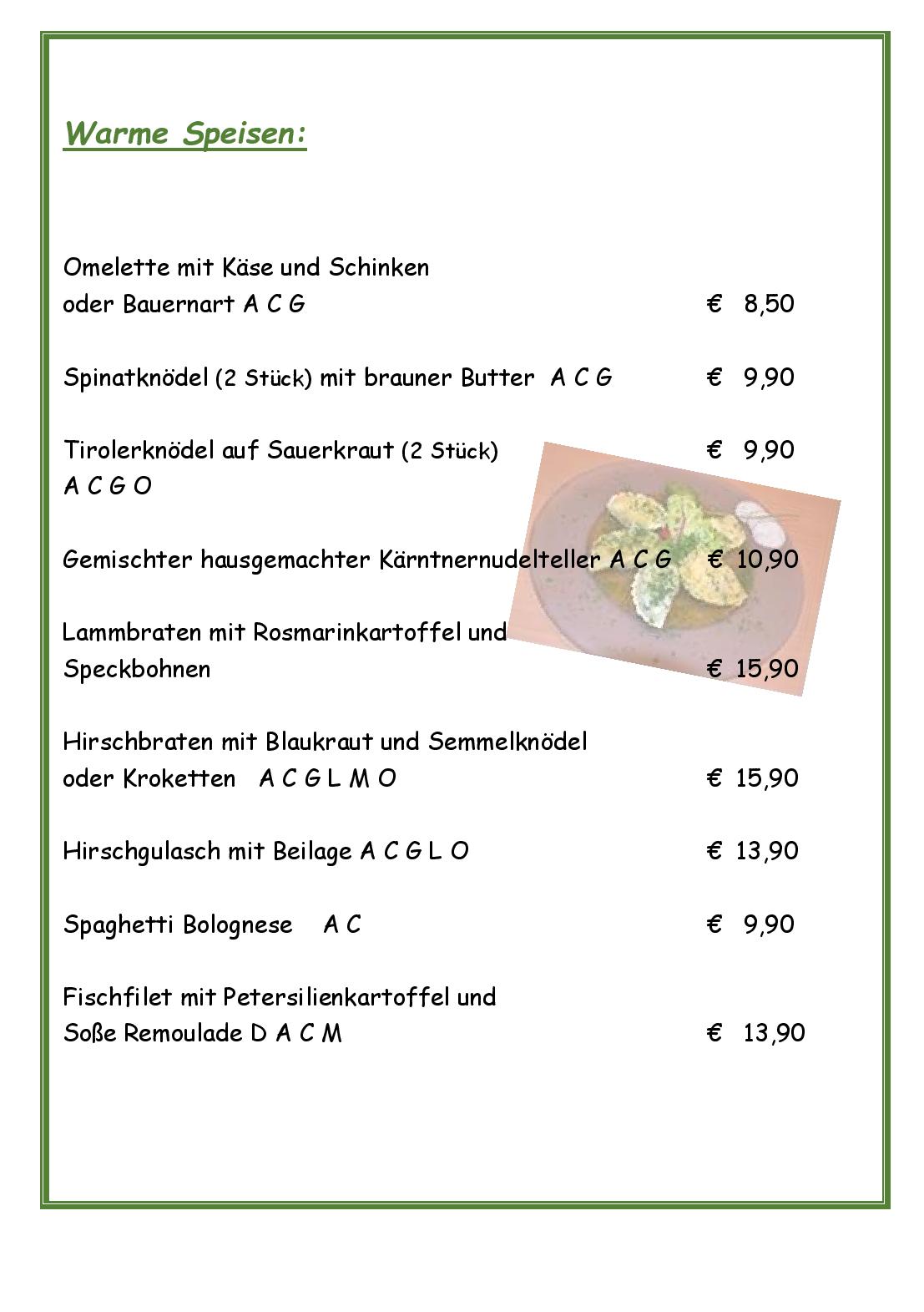 Speisekarte Panoramagasthof Glader in Oberdrauburg, Seite 2