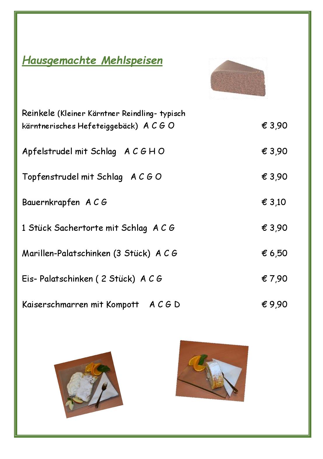 Speisekarte Panoramagasthof Glader in Oberdrauburg, Seite 1
