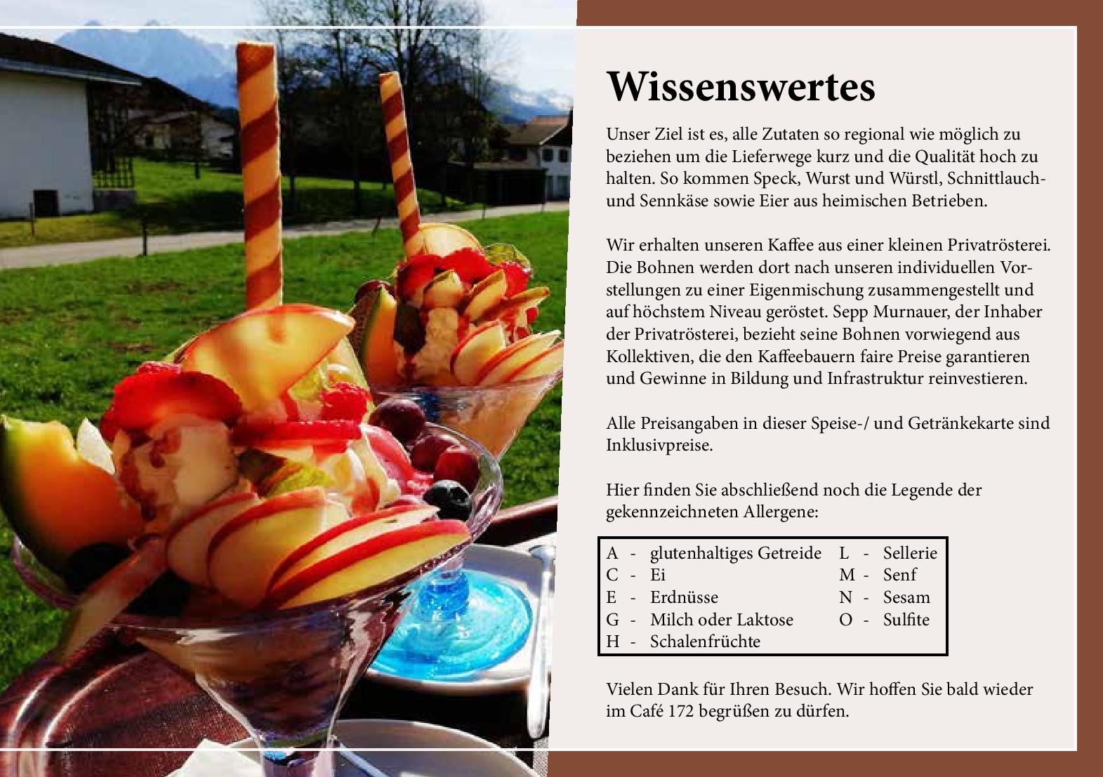 Speisekarte Cafe 172, Neuschäfer John-Patrick in Koessen, Seite 66