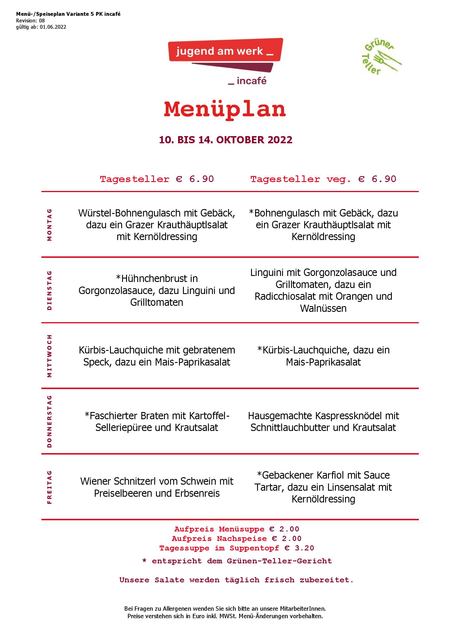 Speisekarte incafé in Graz, Seite 203