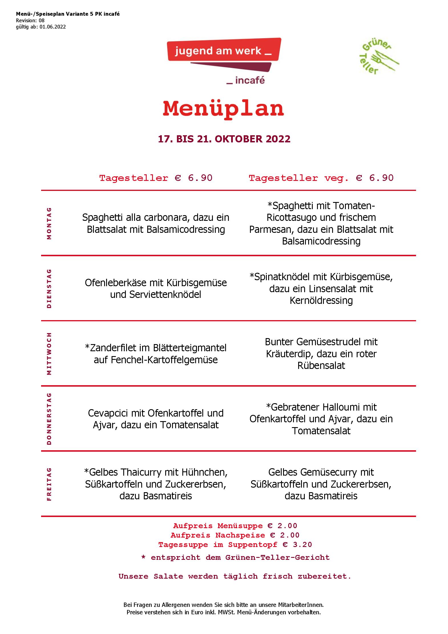Speisekarte incafé in Graz, Seite 151