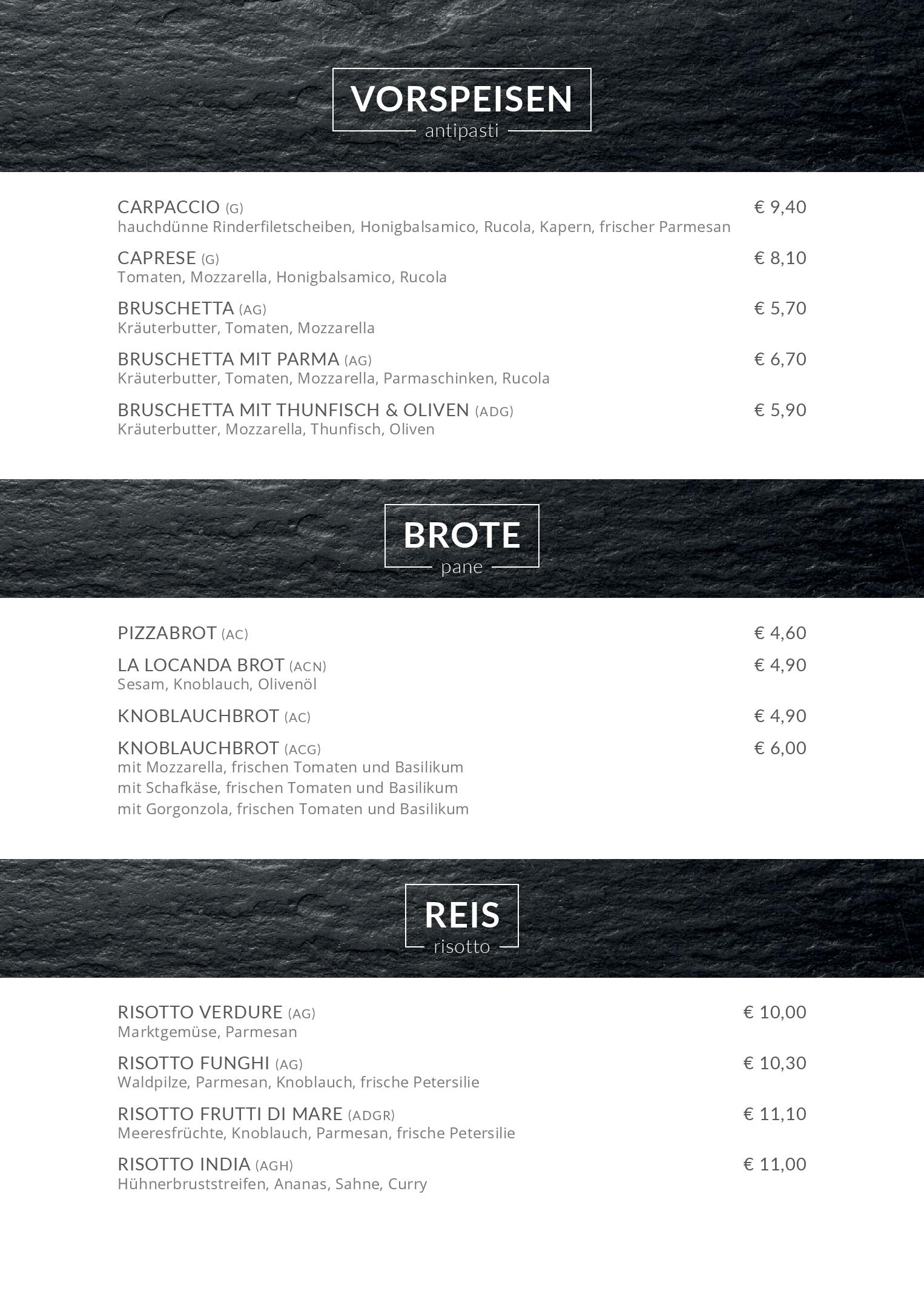 Speisekarte La Locanda in Landeck, Seite 1