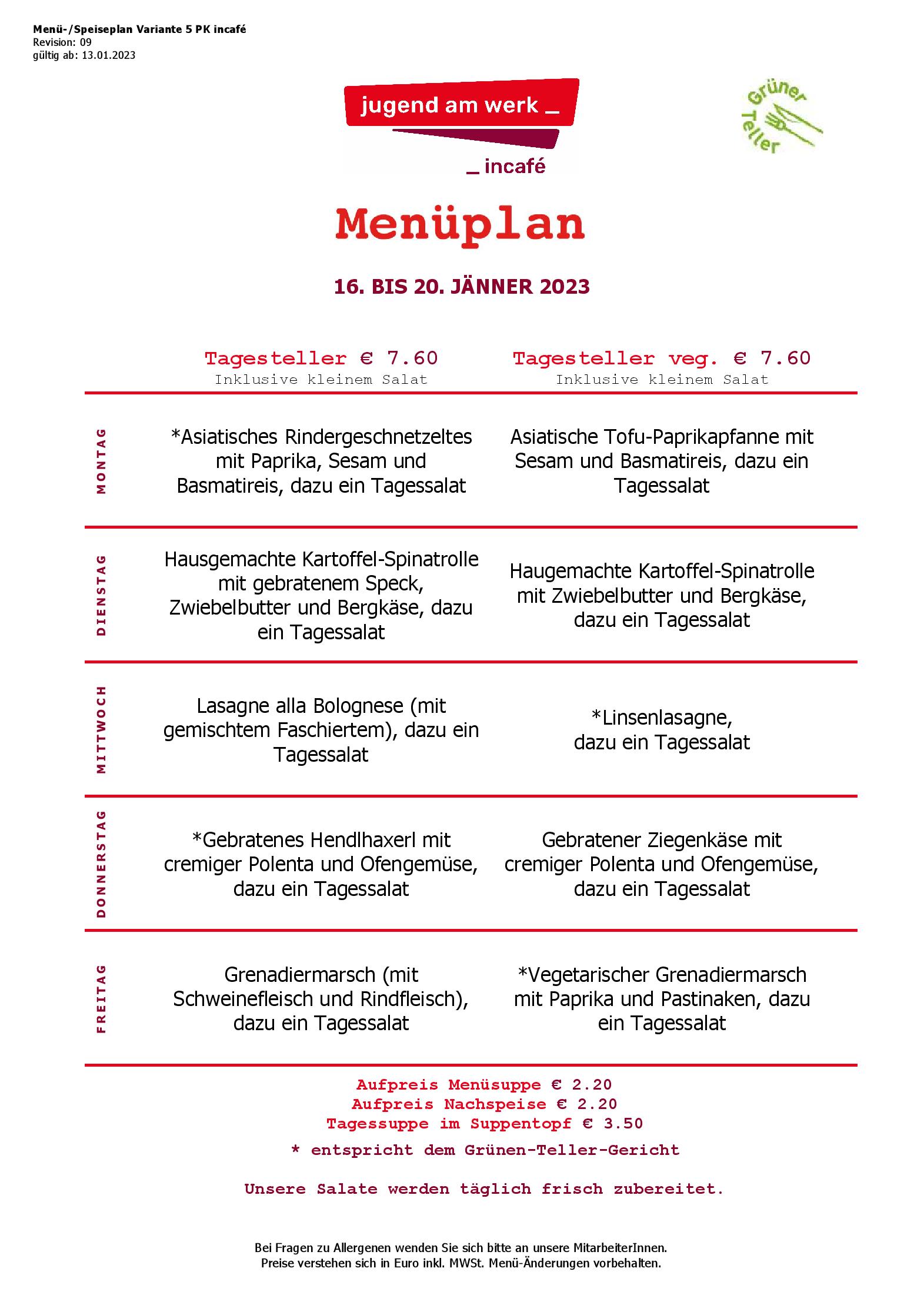 Speisekarte incafé in Graz, Seite 161