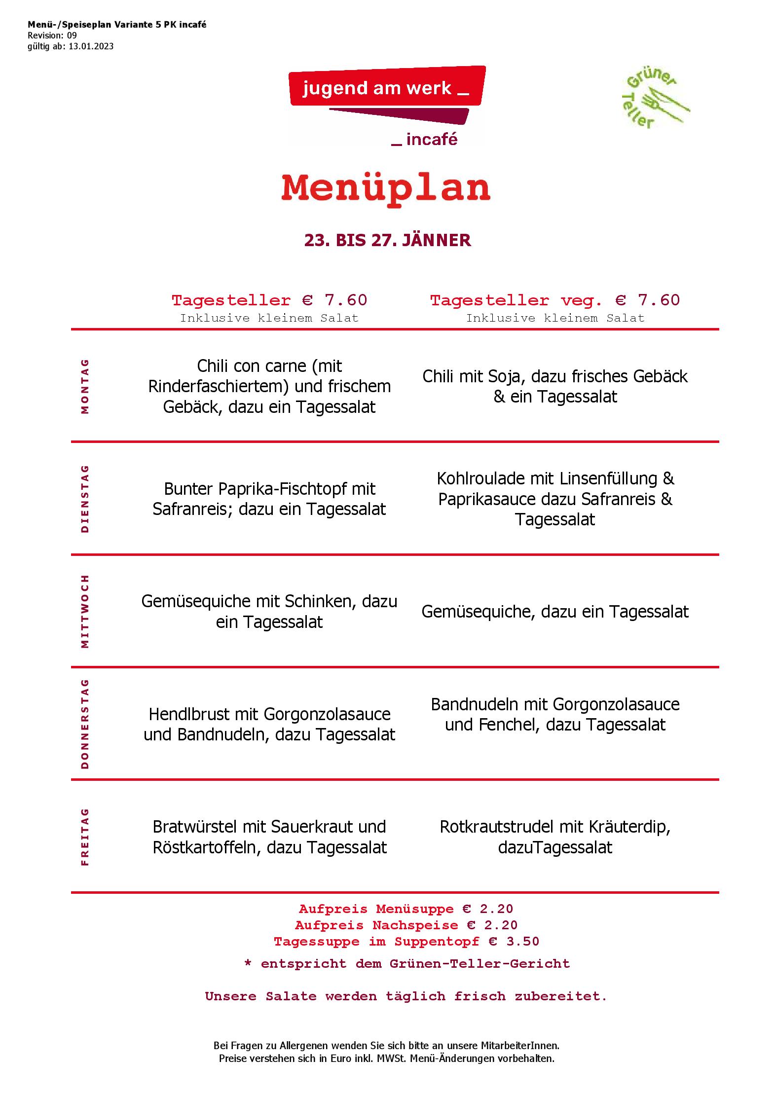 Speisekarte incafé in Graz, Seite 100