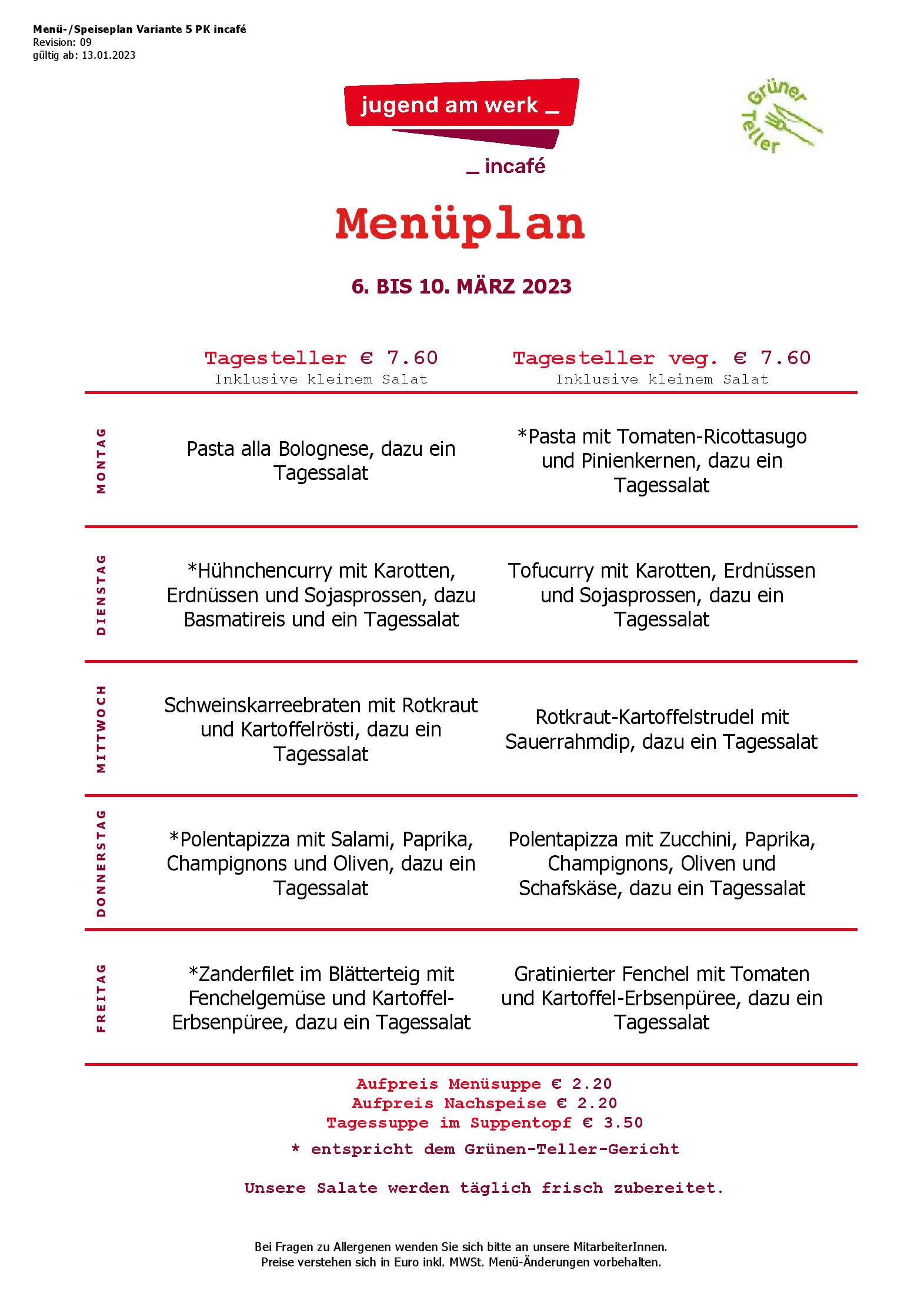 Speisekarte incafé in Graz, Seite 71