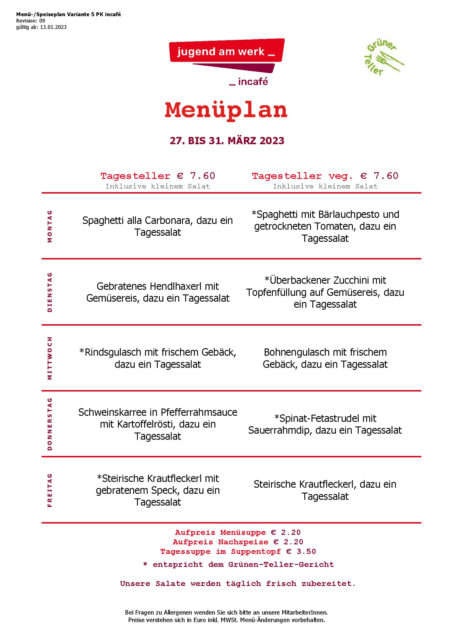 Speisekarte incafé in Graz, Seite 177