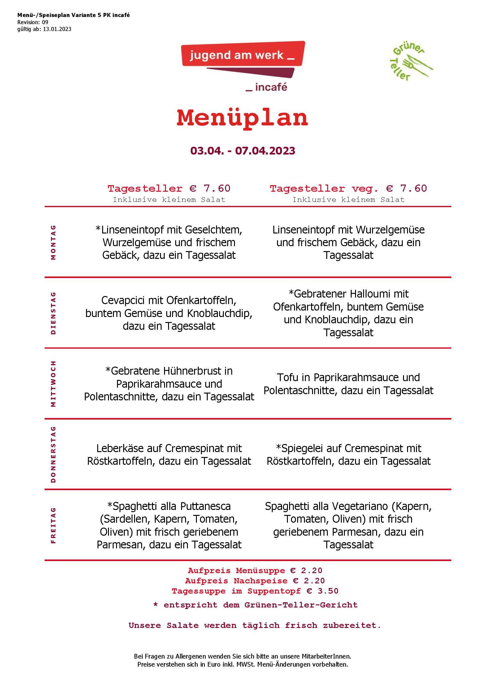 Speisekarte incafé in Graz, Seite 17