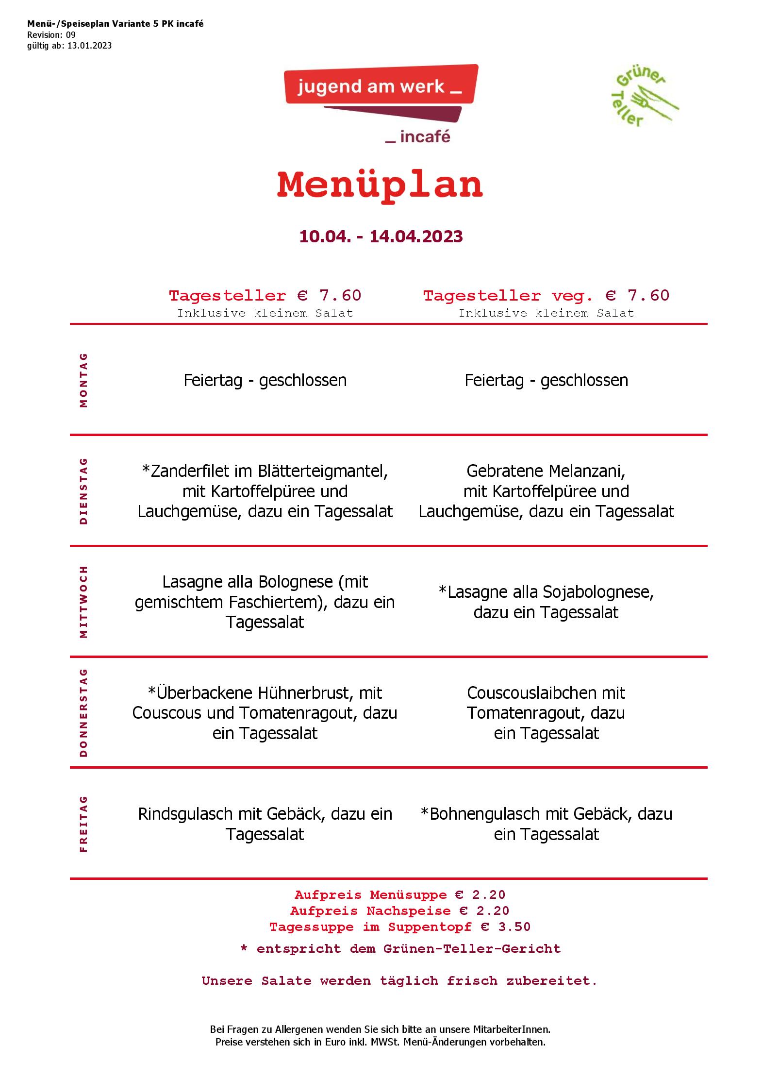Speisekarte incafé in Graz, Seite 128