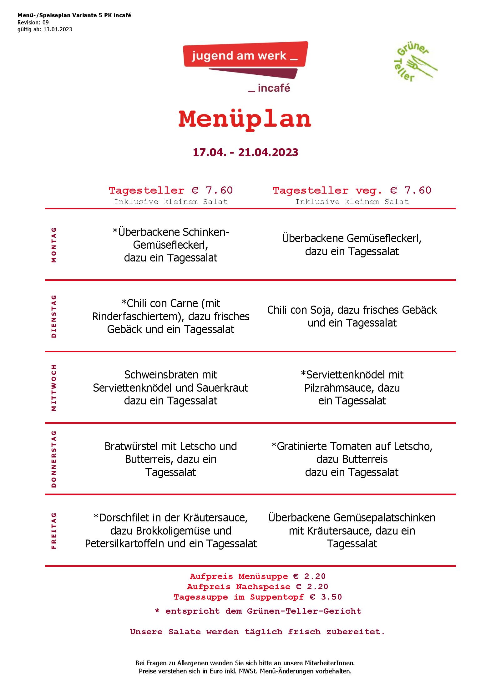Speisekarte incafé in Graz, Seite 164