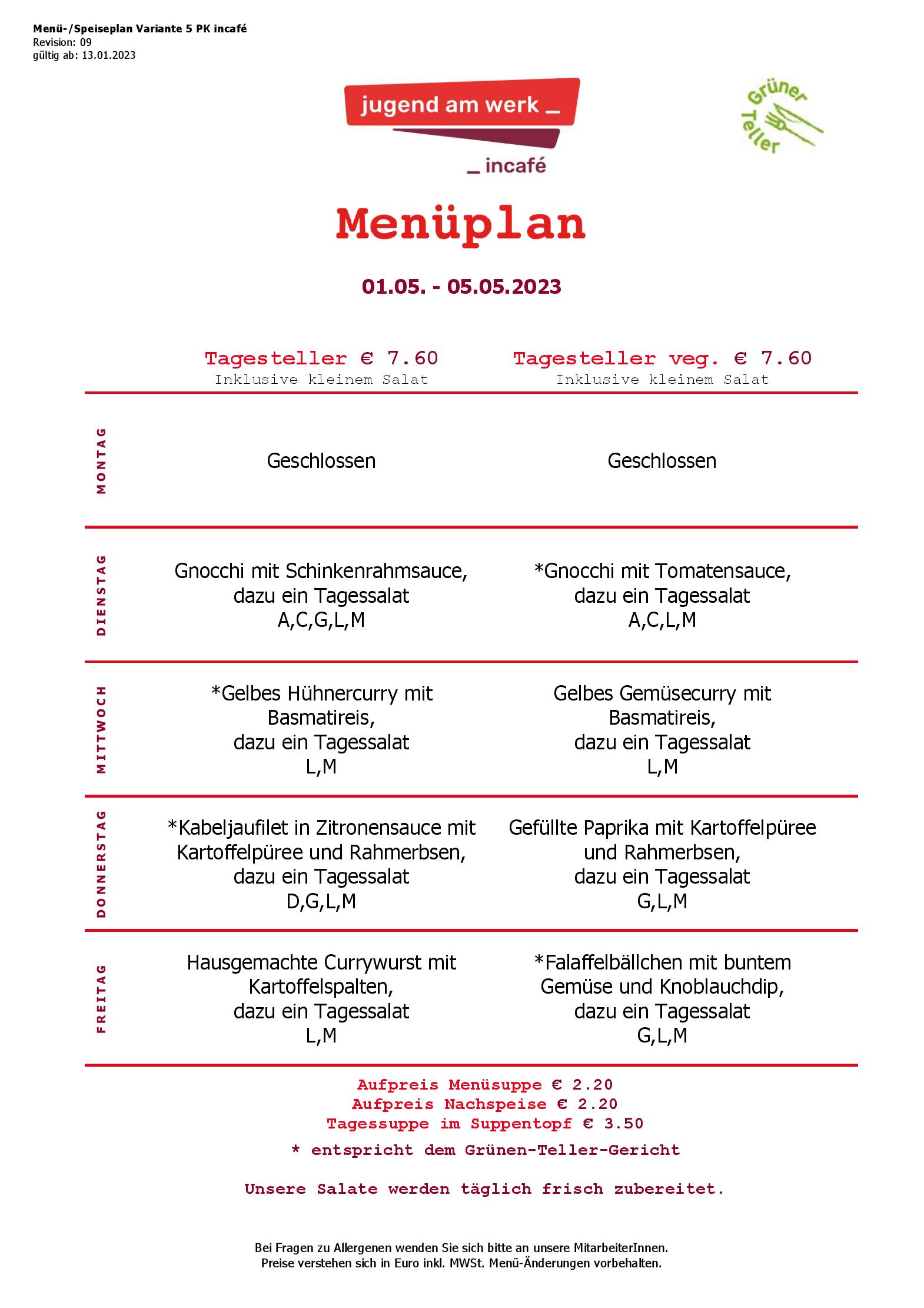 Speisekarte incafé in Graz, Seite 162
