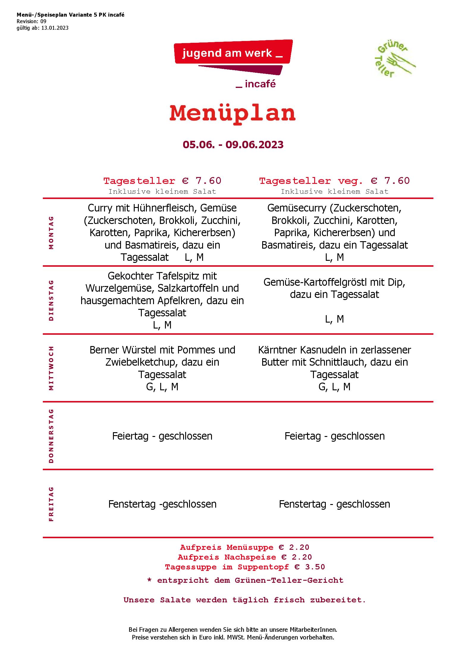 Speisekarte incafé in Graz, Seite 188