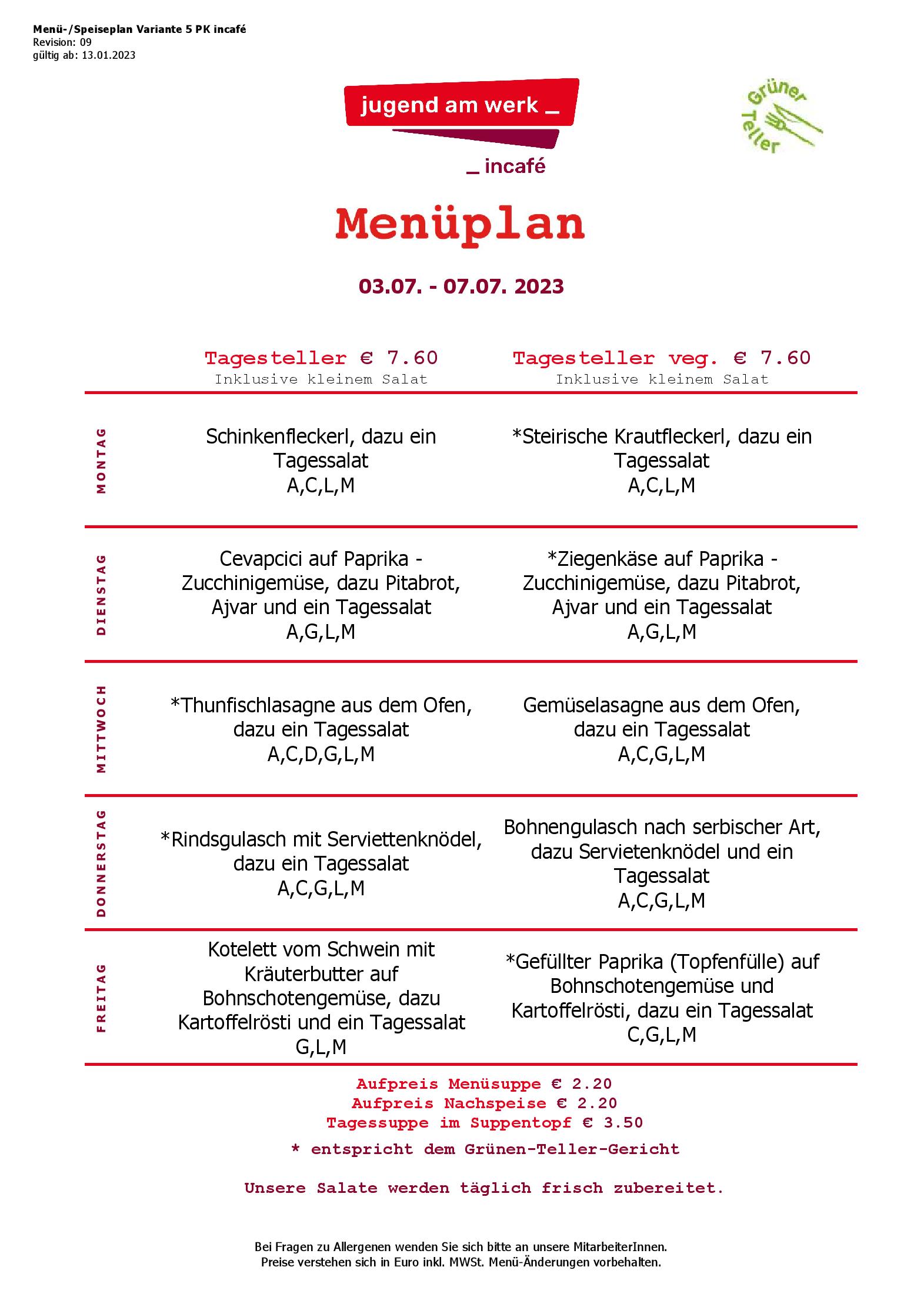Speisekarte incafé in Graz, Seite 6