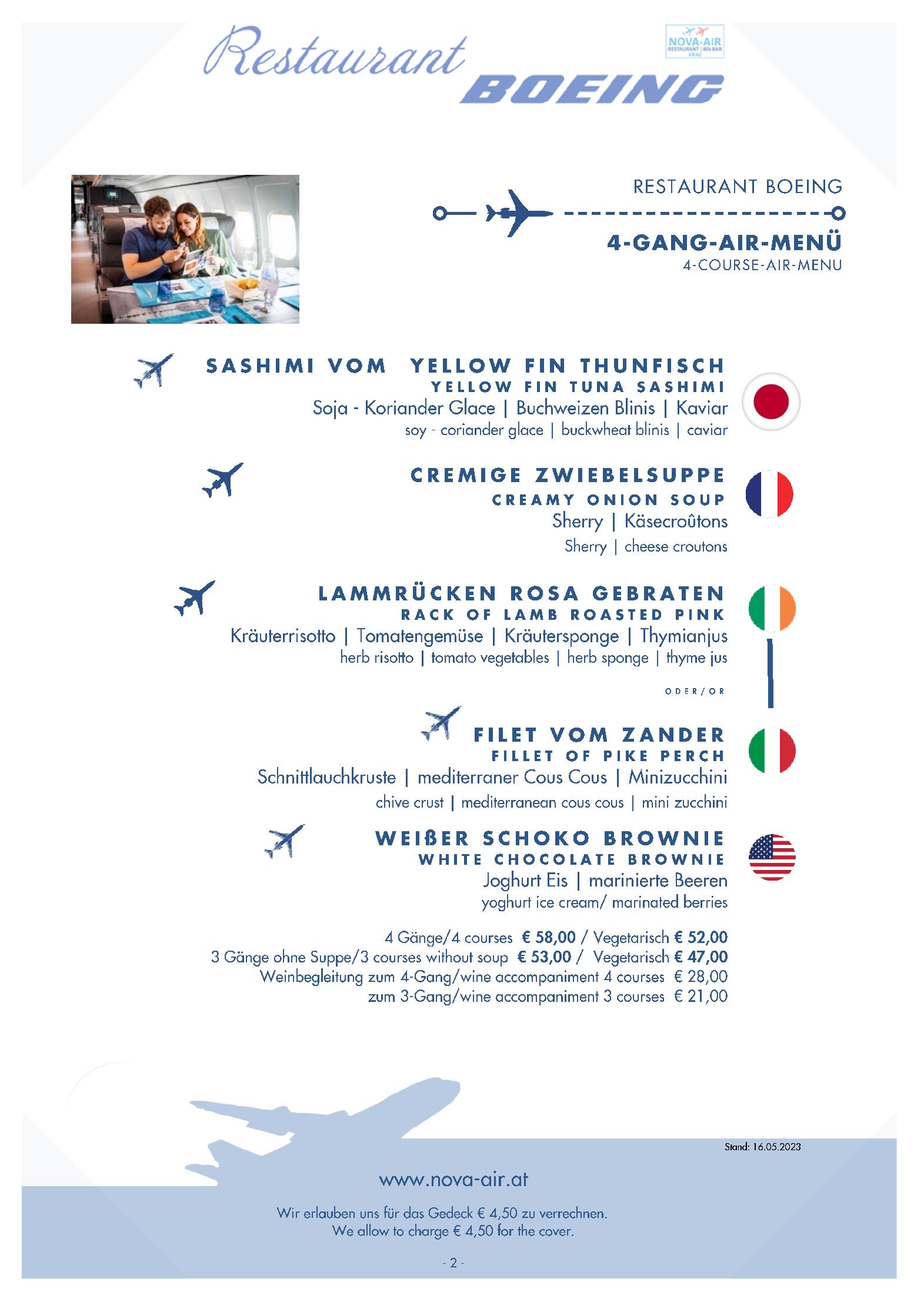 Speisekarte NOVA-AIR Restaurant Boeing in Graz, Seite 40