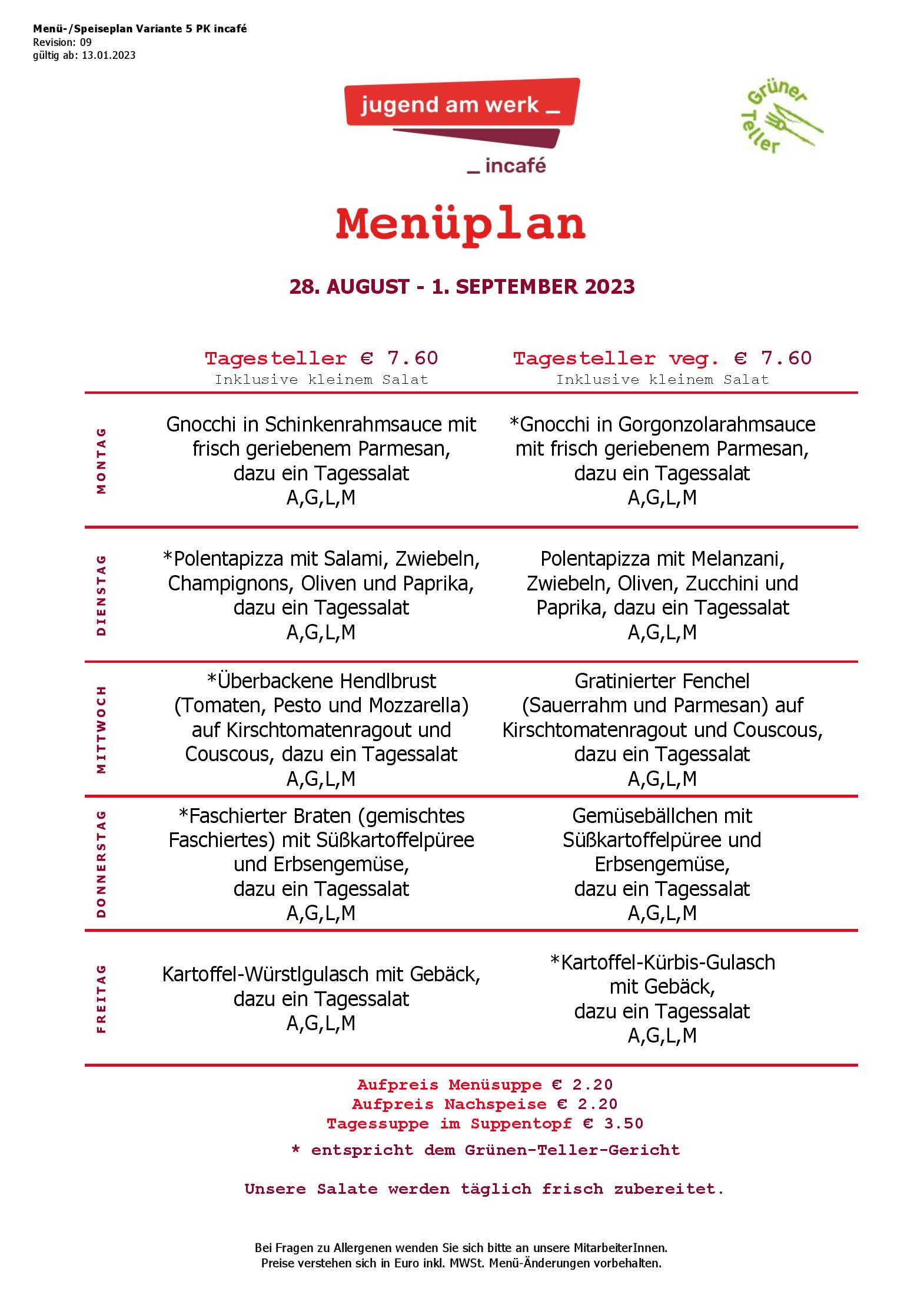 Speisekarte incafé in Graz, Seite 67