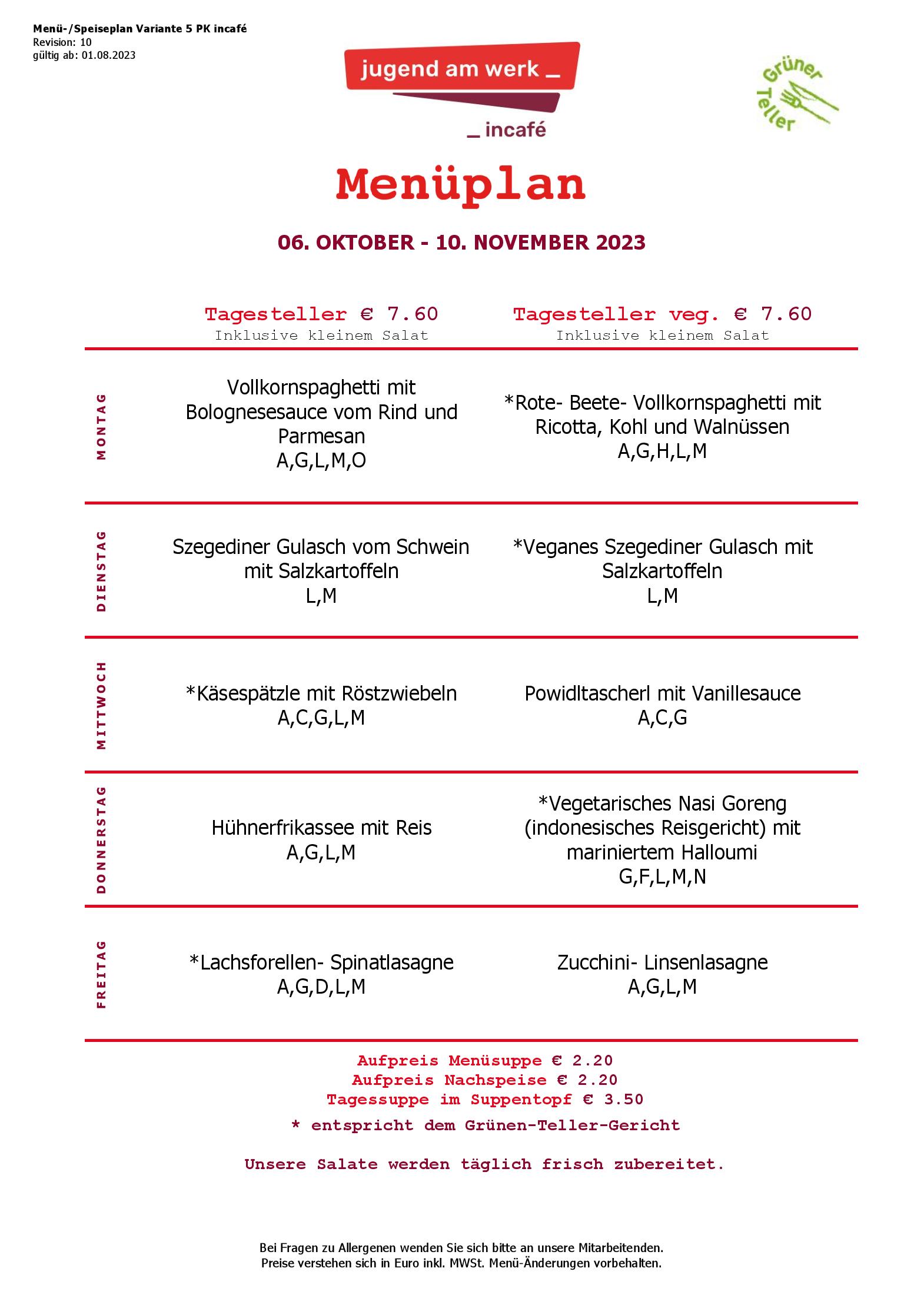 Speisekarte incafé in Graz, Seite 169
