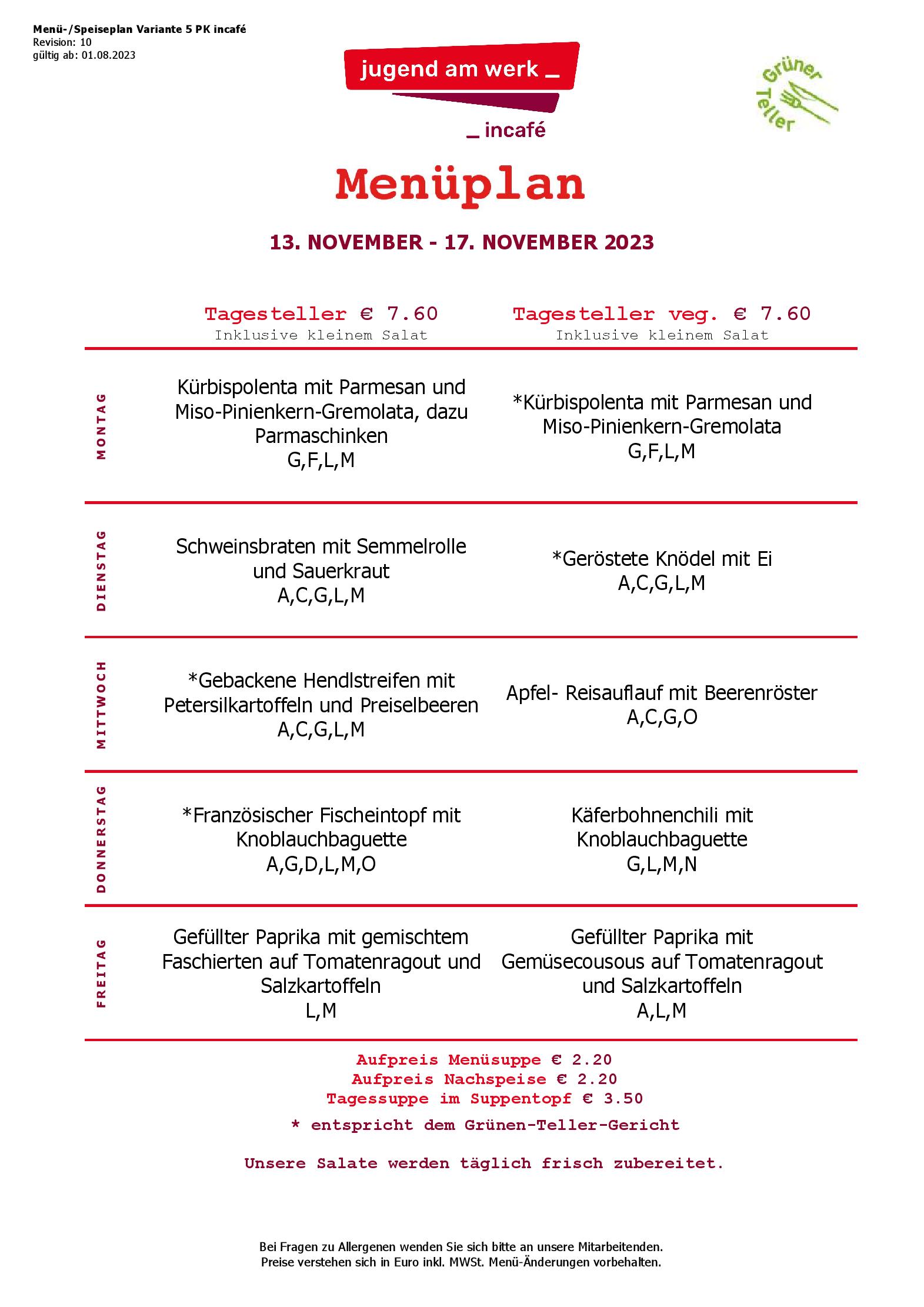 Speisekarte incafé in Graz, Seite 167