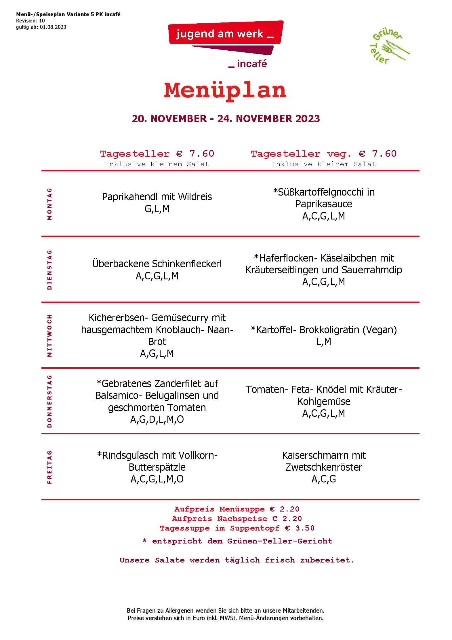 Speisekarte incafé in Graz, Seite 154