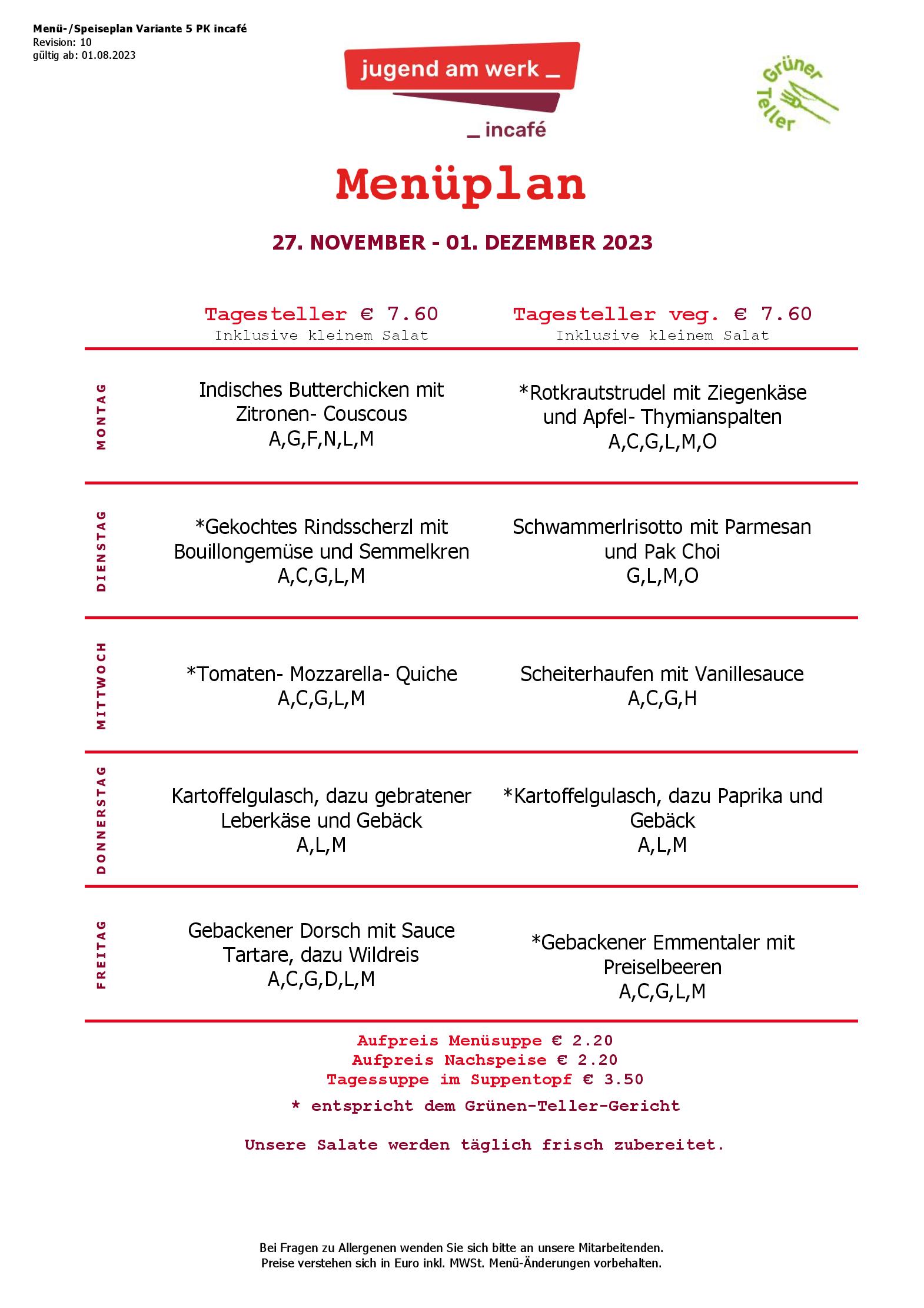 Speisekarte incafé in Graz, Seite 152