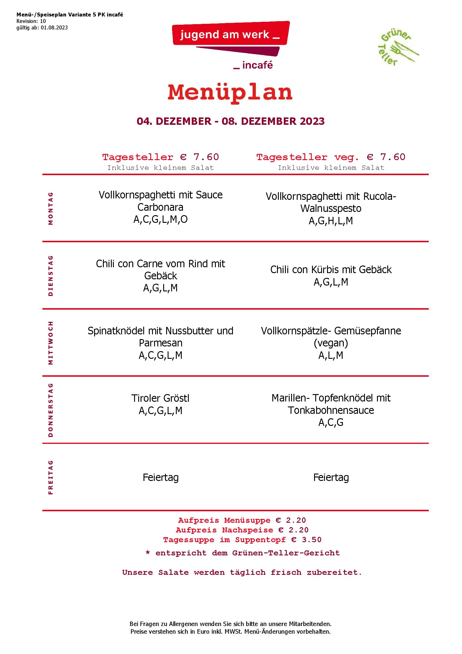 Speisekarte incafé in Graz, Seite 149