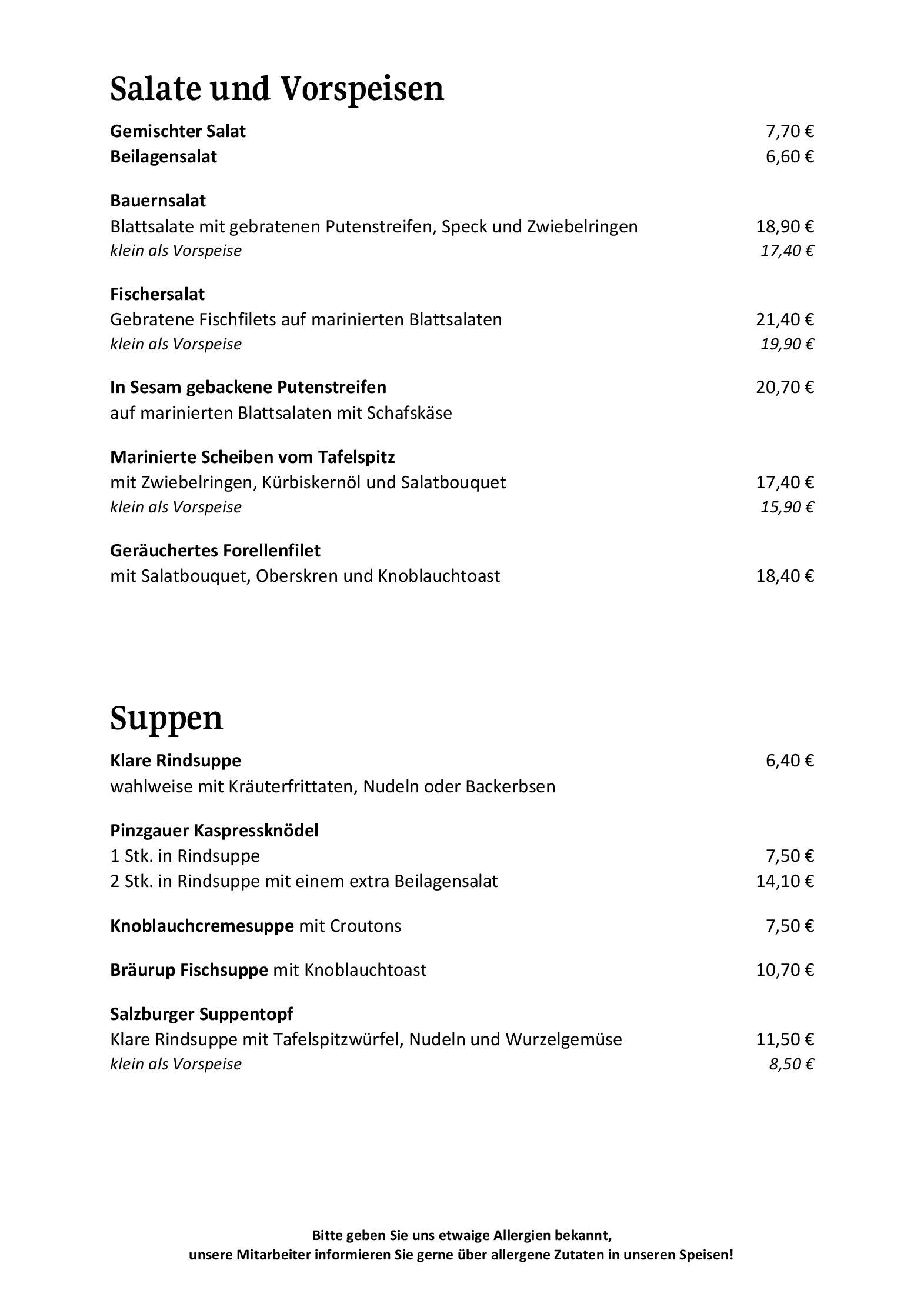 Speisekarte Hotel Restaurant Brauerei BRÄURUP in Mittersill, Seite 12