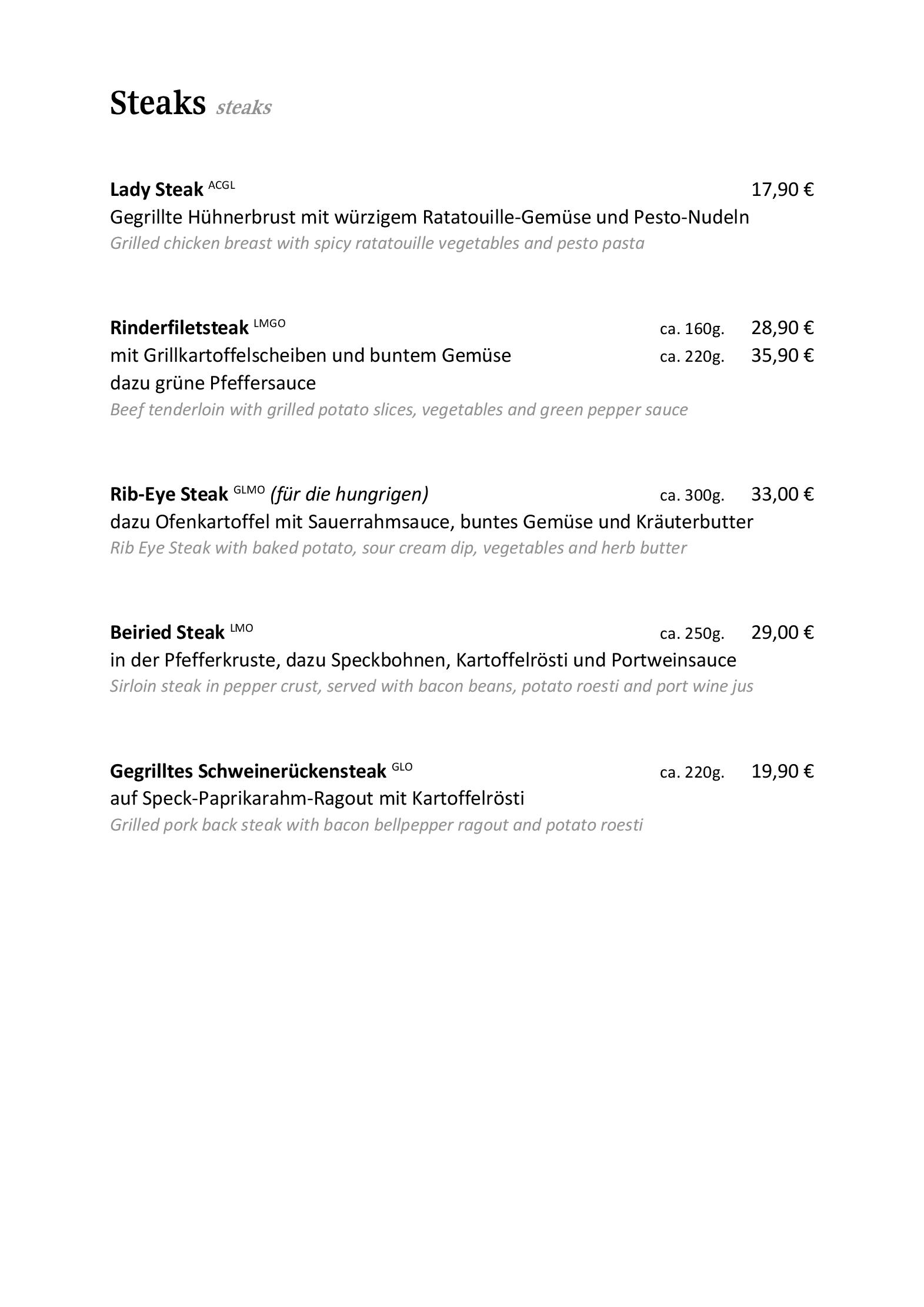 Speisekarte Hotel Heitzmann Steakhouse & Restaurant in Mittersill, Seite 3