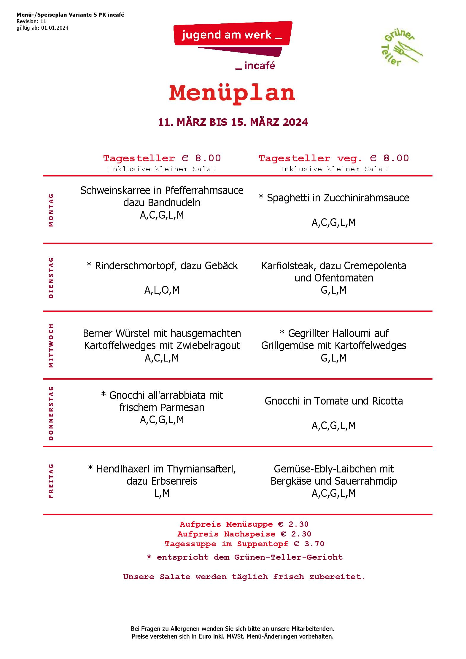 Speisekarte incafé in Graz, Seite 204