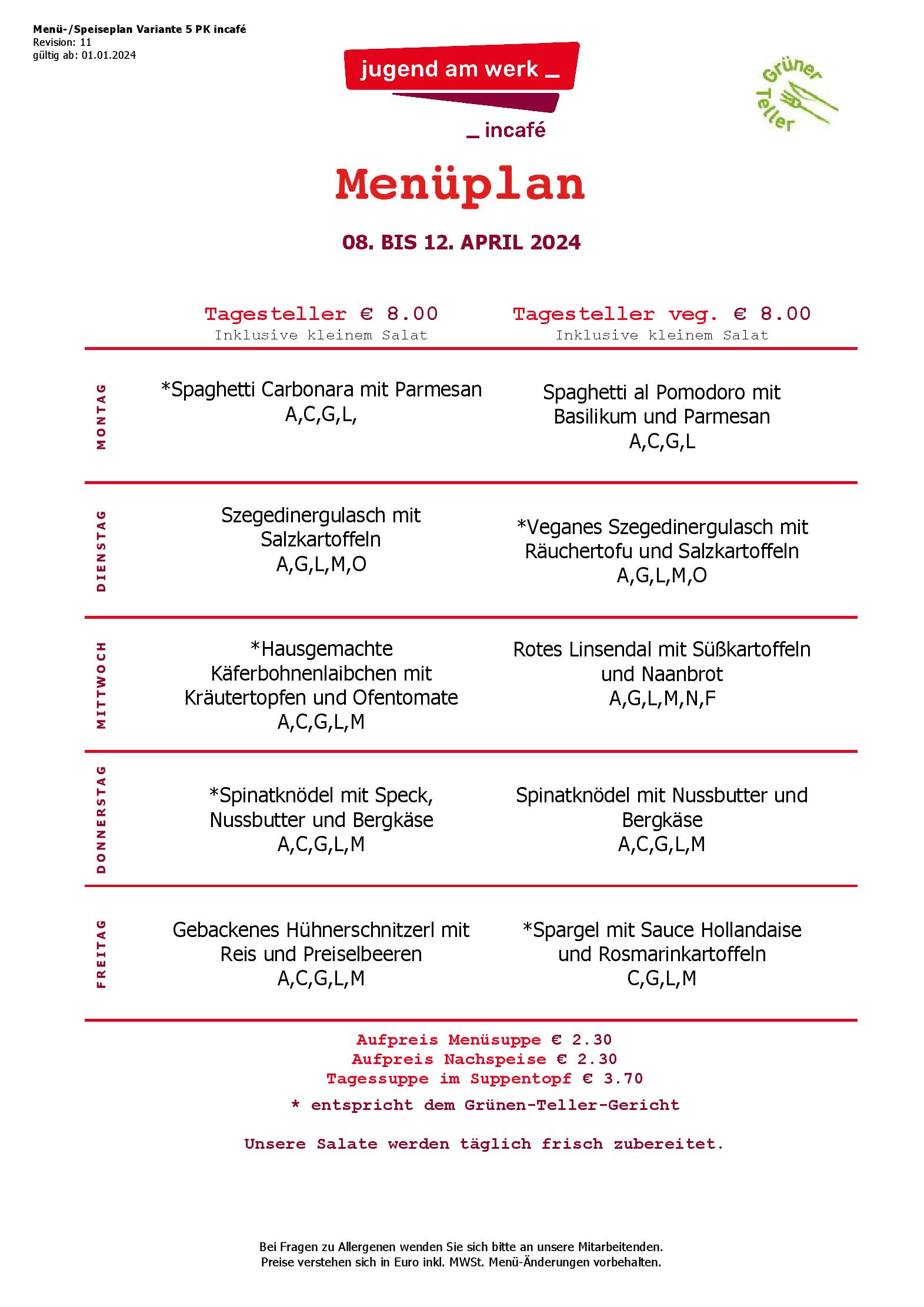 Speisekarte incafé in Graz, Seite 232
