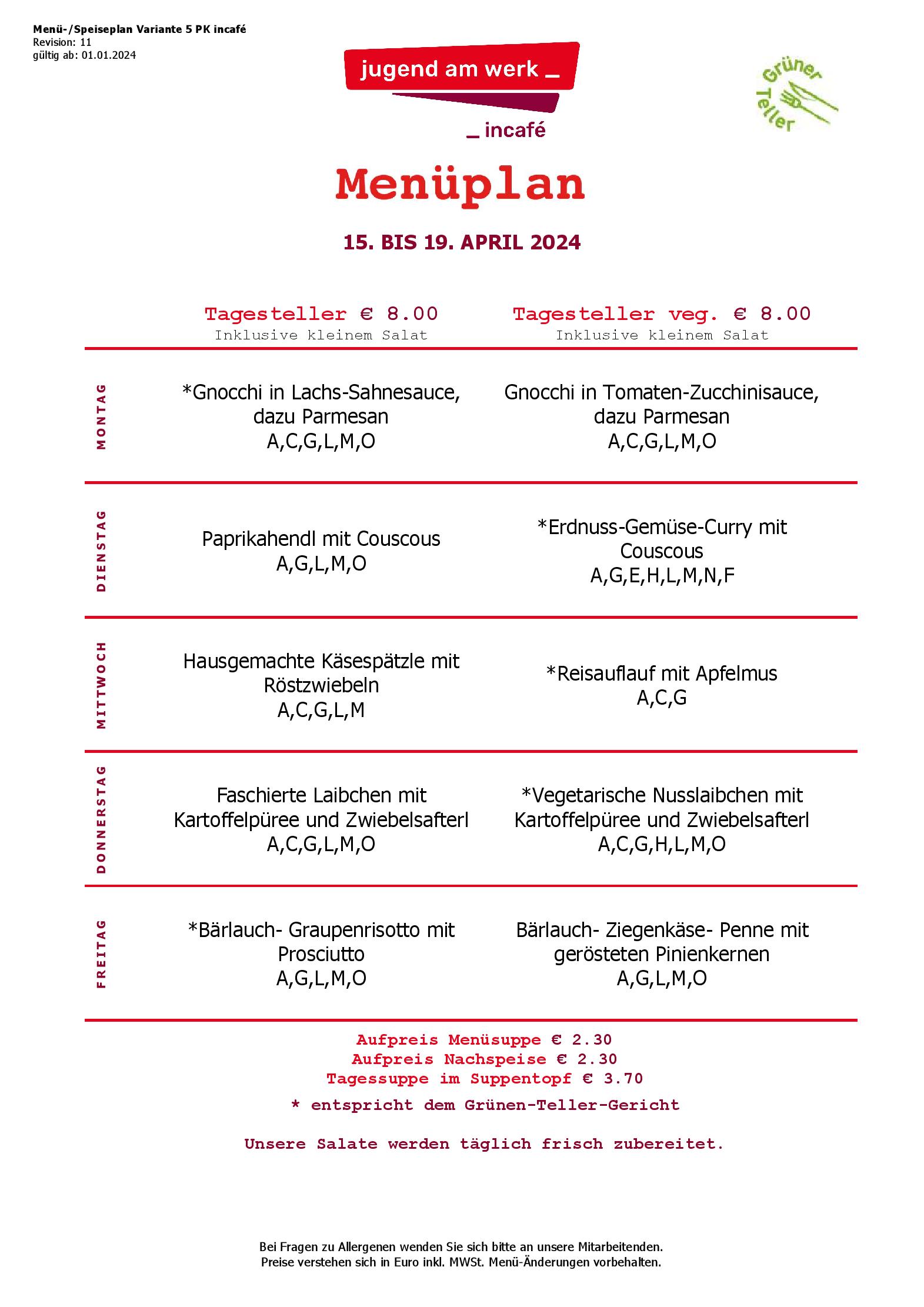 Speisekarte incafé in Graz, Seite 234